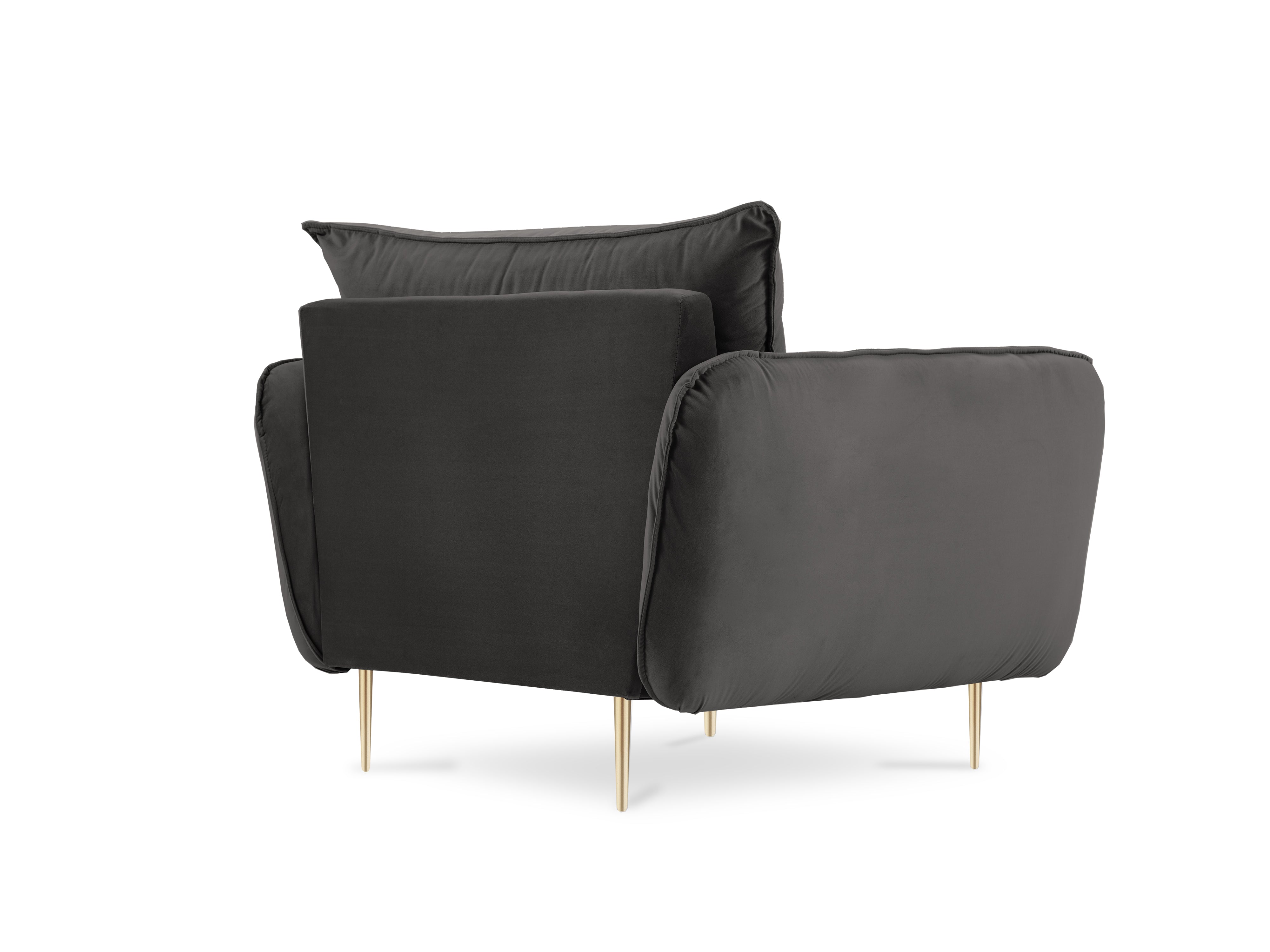 Velvet armchair VIENNA dark gray with a gold base