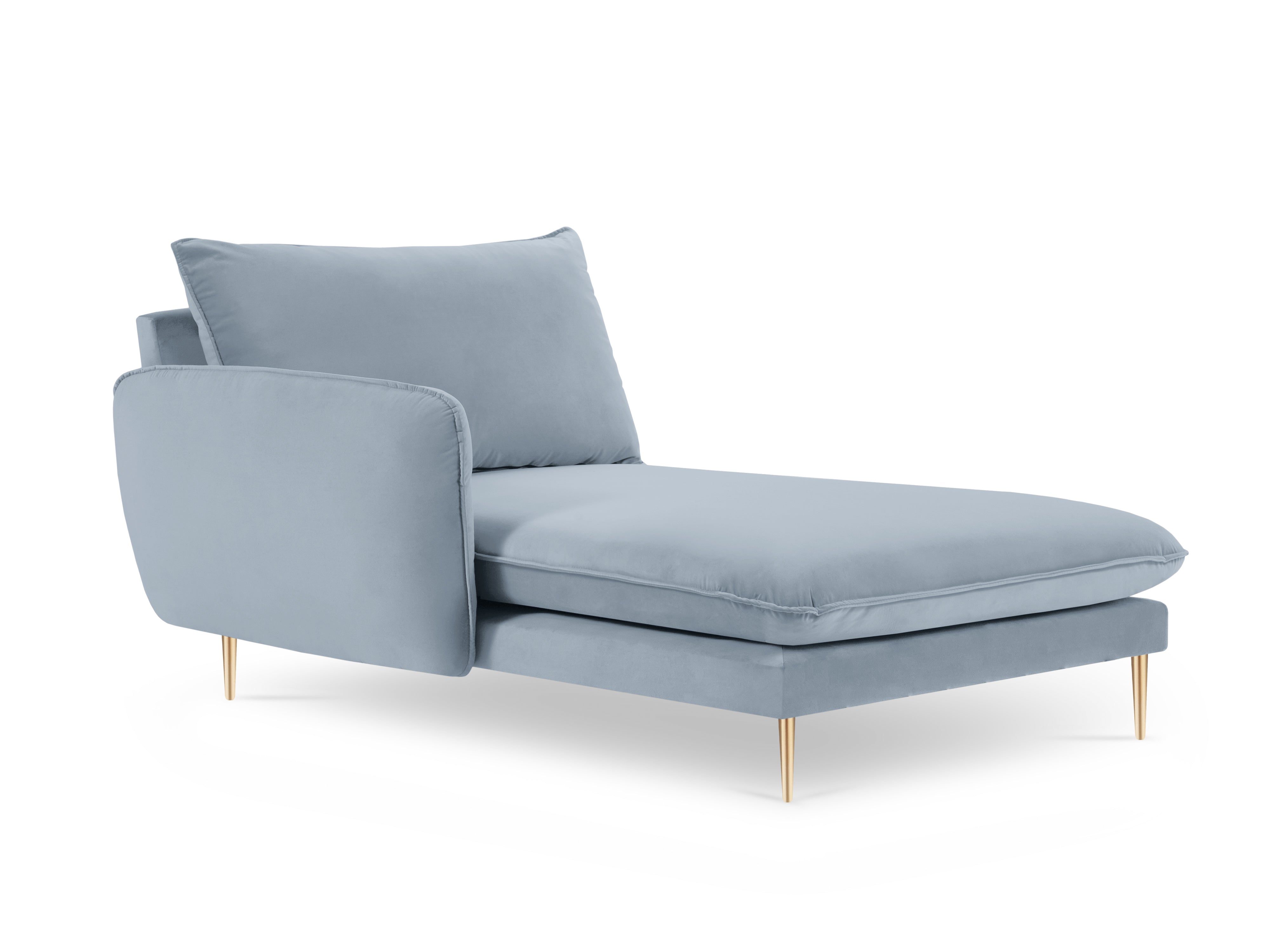 Velvet Left-Arm Chaise Lounge VIENNA Light Blue with Gold Base