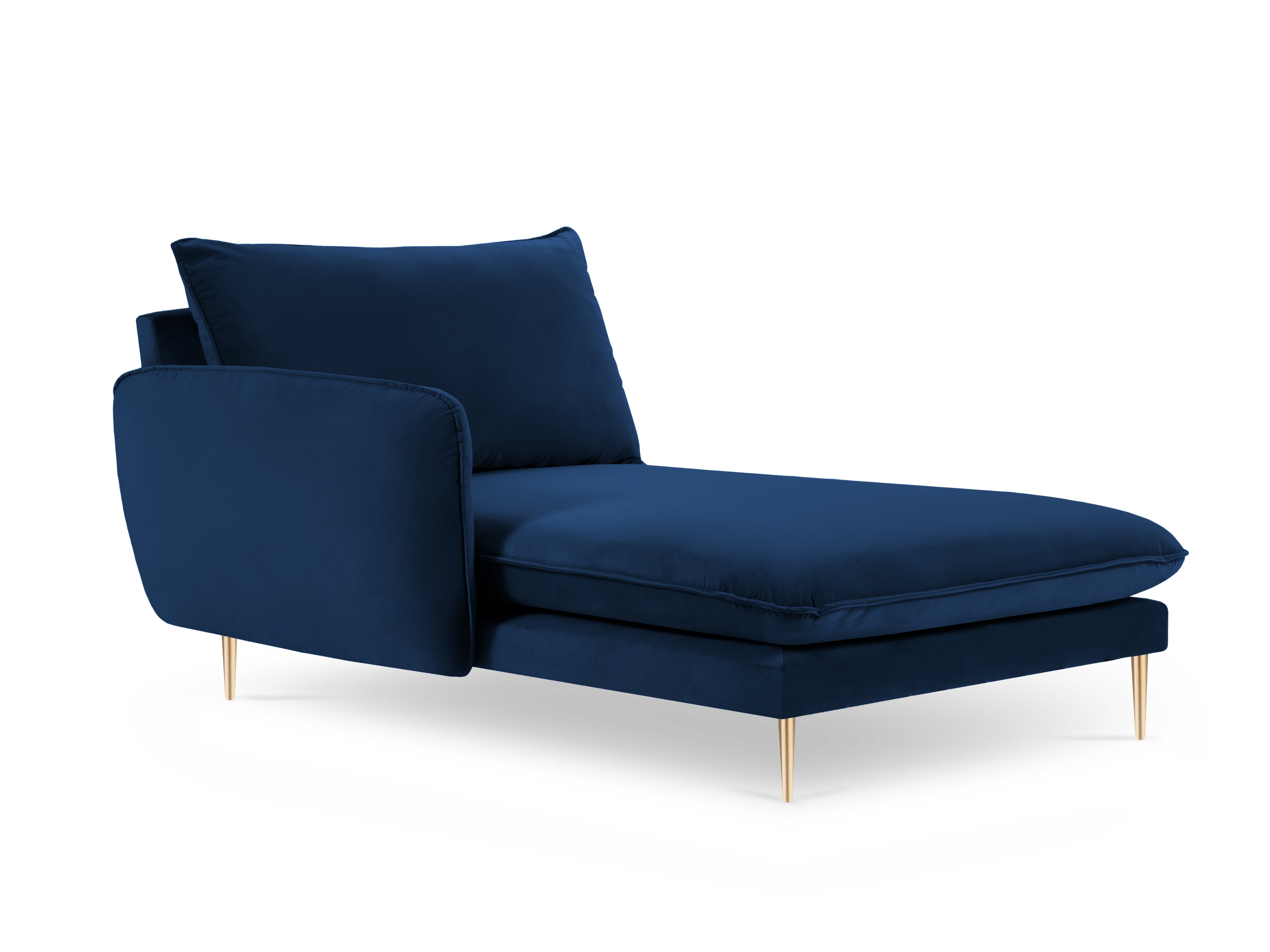 Left-facing velvet chaise longue VIENNA in royal blue with a gold base