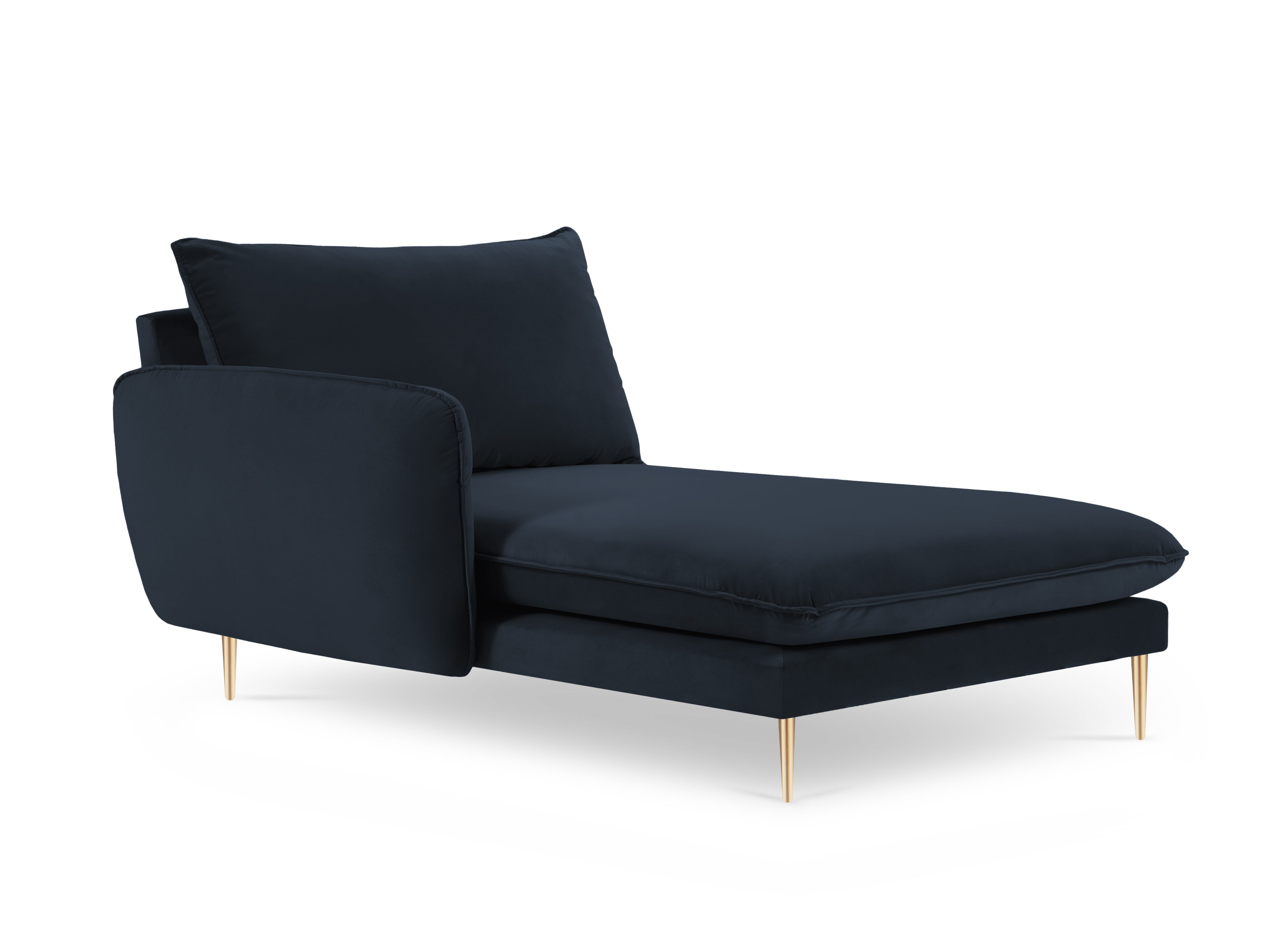 Left-sided velvet chaise longue VIENNA dark blue with a gold base
