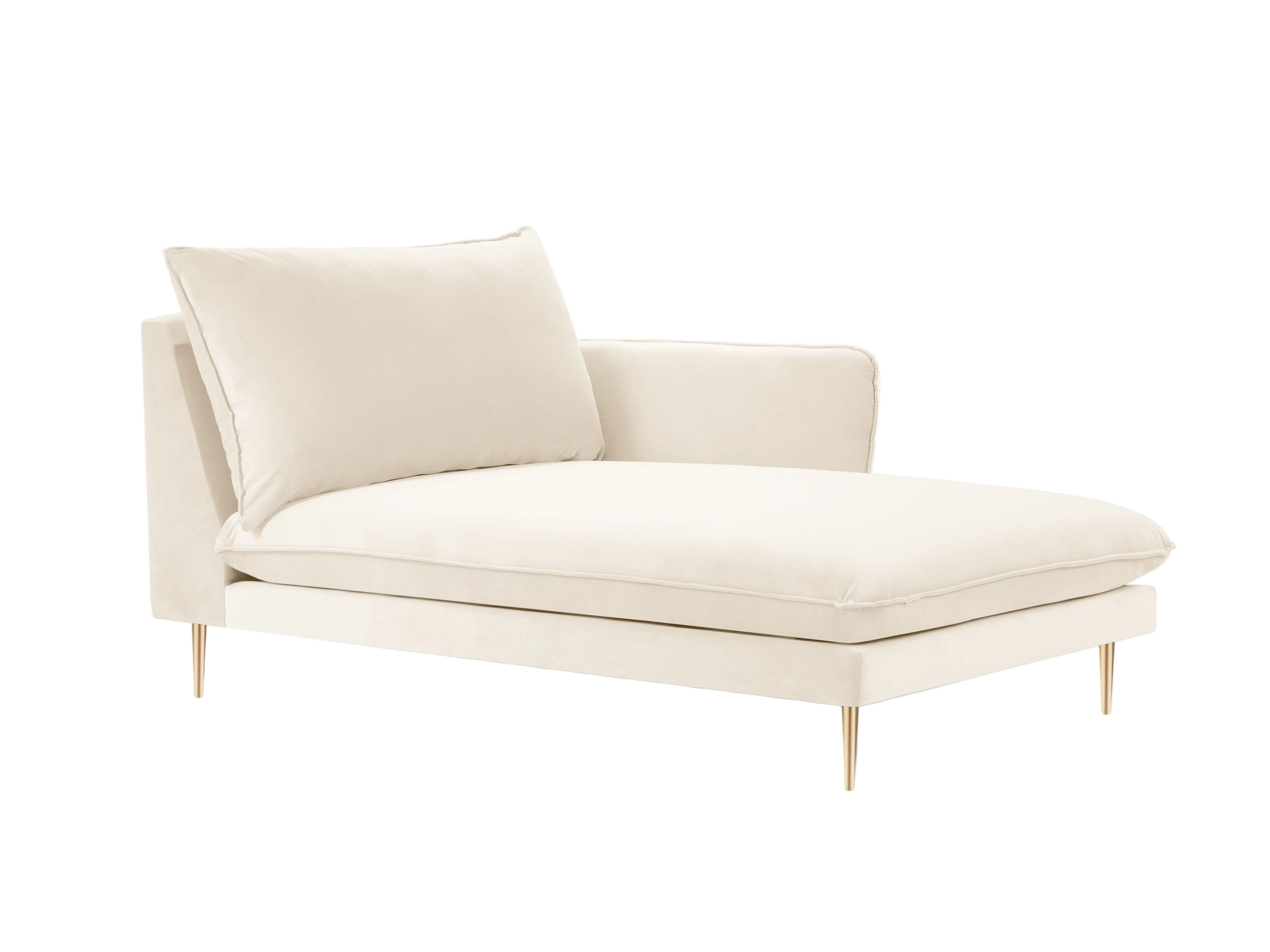 Right-facing velvet chaise longue VIENNA light beige with a gold base