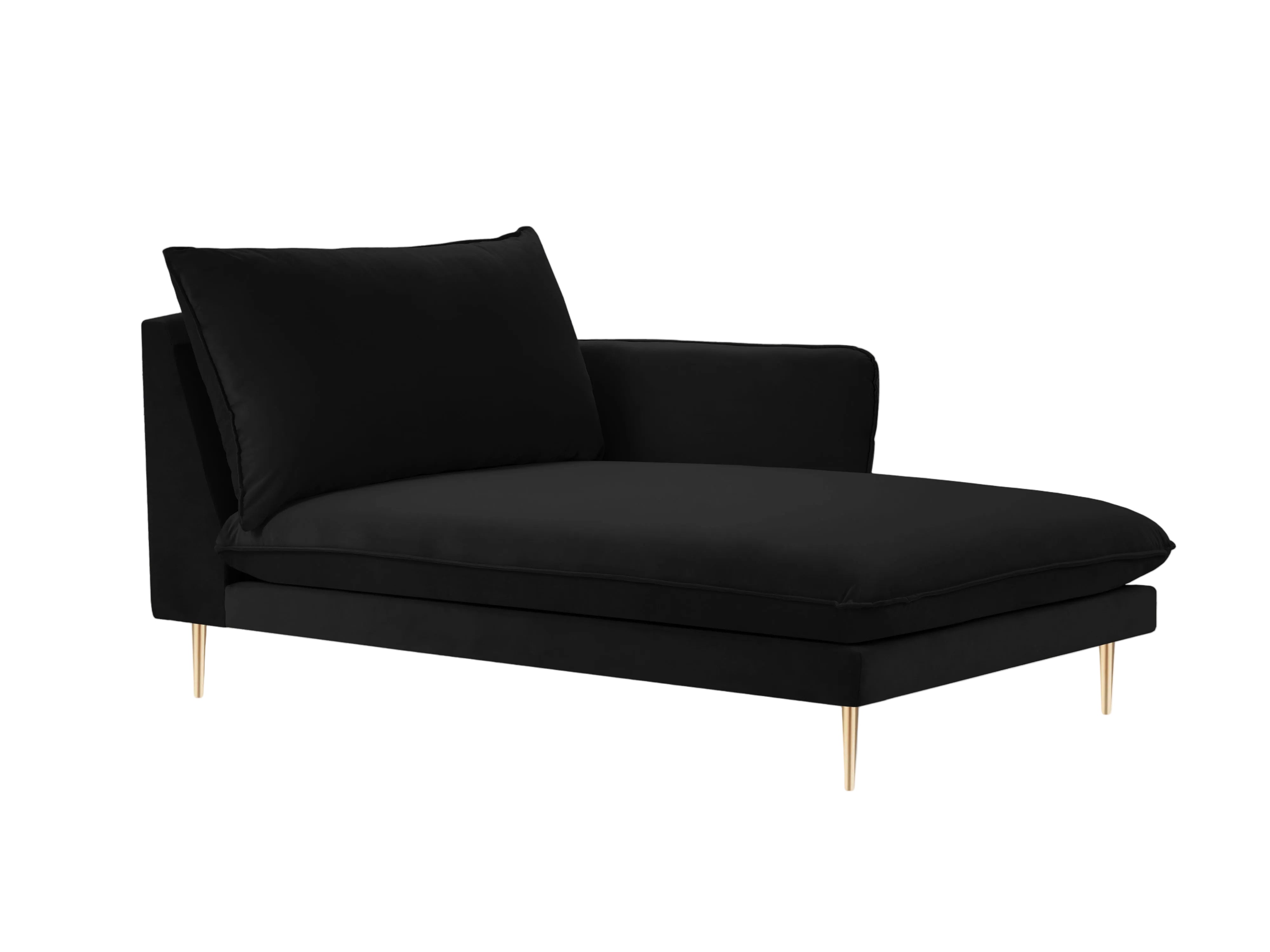 Right-facing velvet chaise longue VIENNA black with gold base