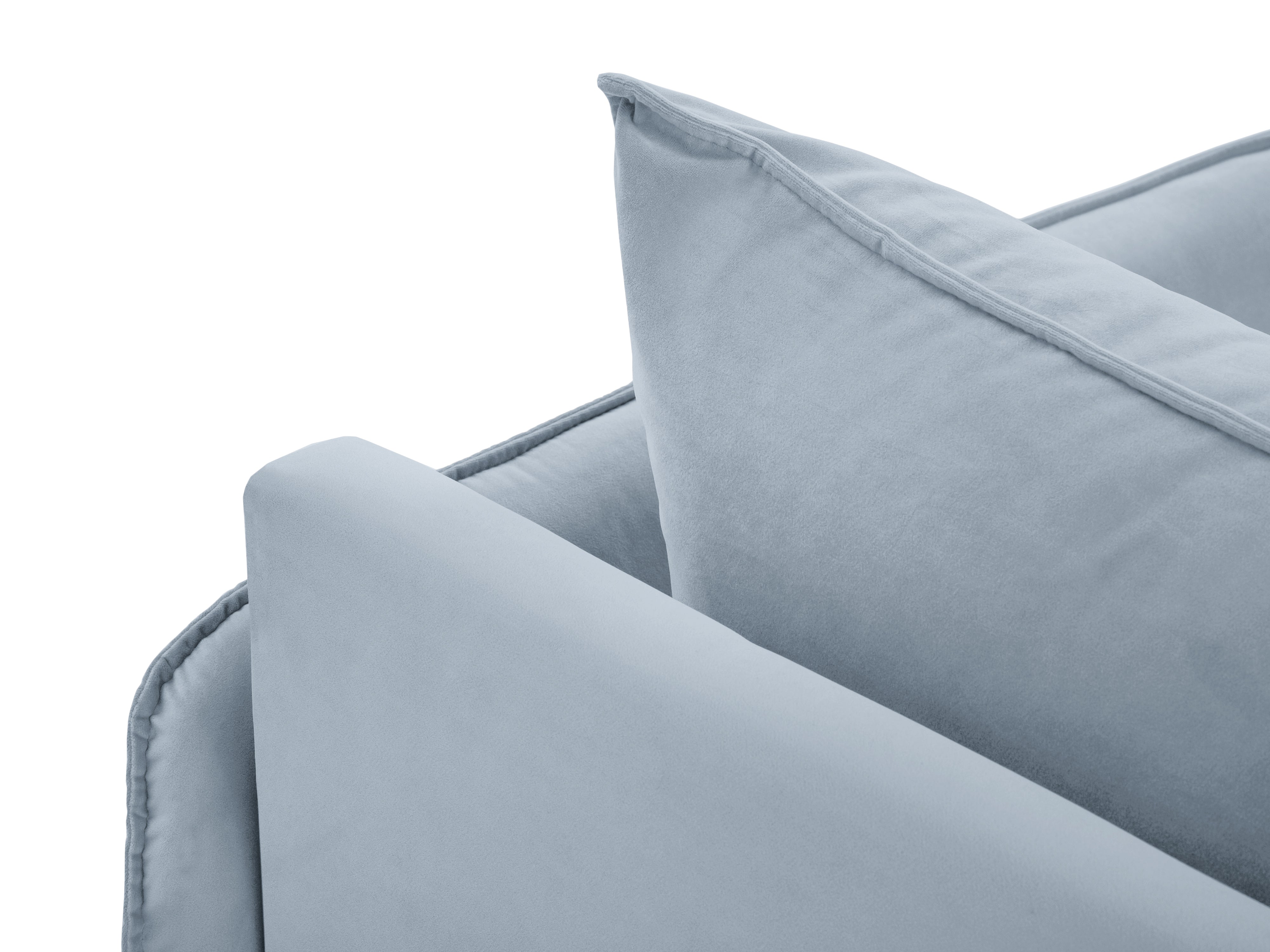 Right-facing velvet chaise longue VIENNA light blue with black base