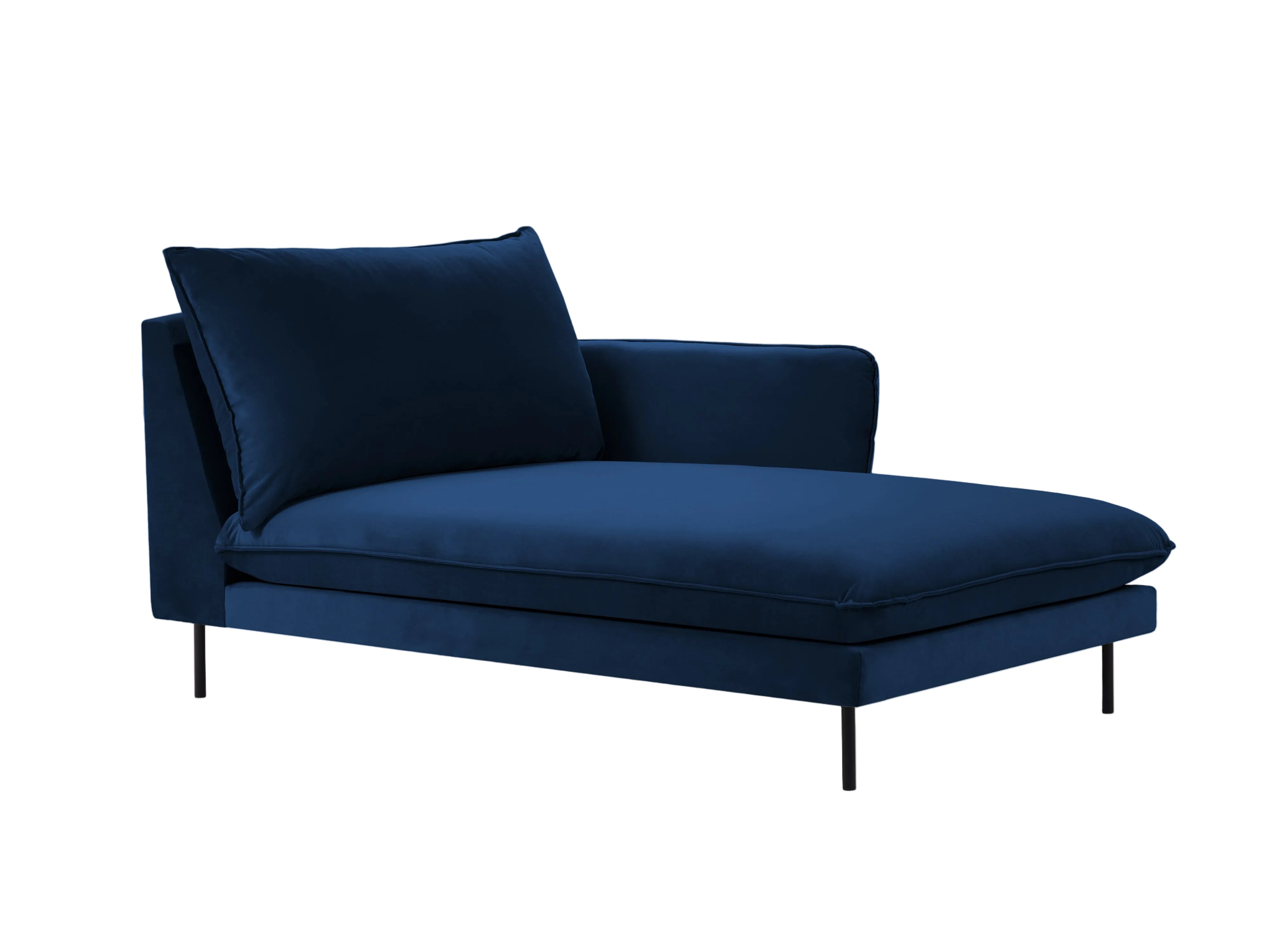 Right-facing velvet chaise longue VIENNA in royal blue with a black base