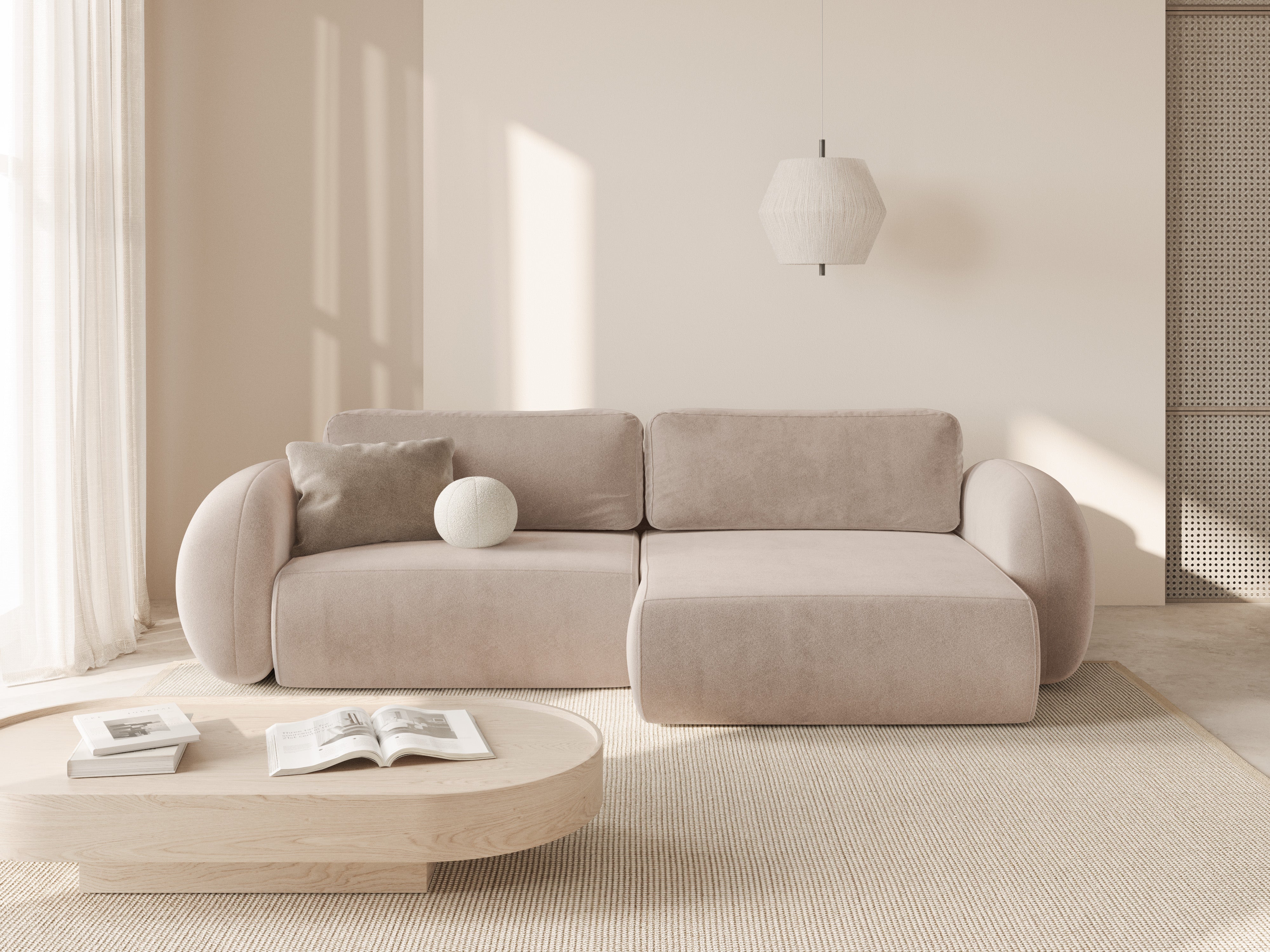 Universal velvet corner sofa with sleeping function for 4 people TONALE beige