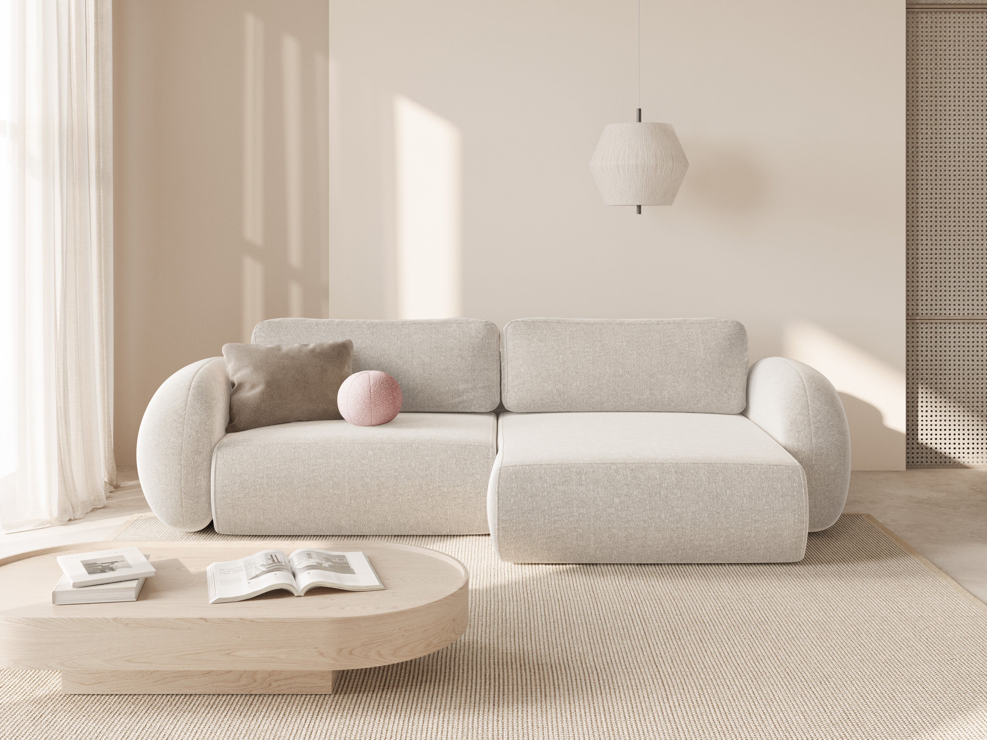 Universal corner sofa with sleeping function for 4 people TONALE light beige