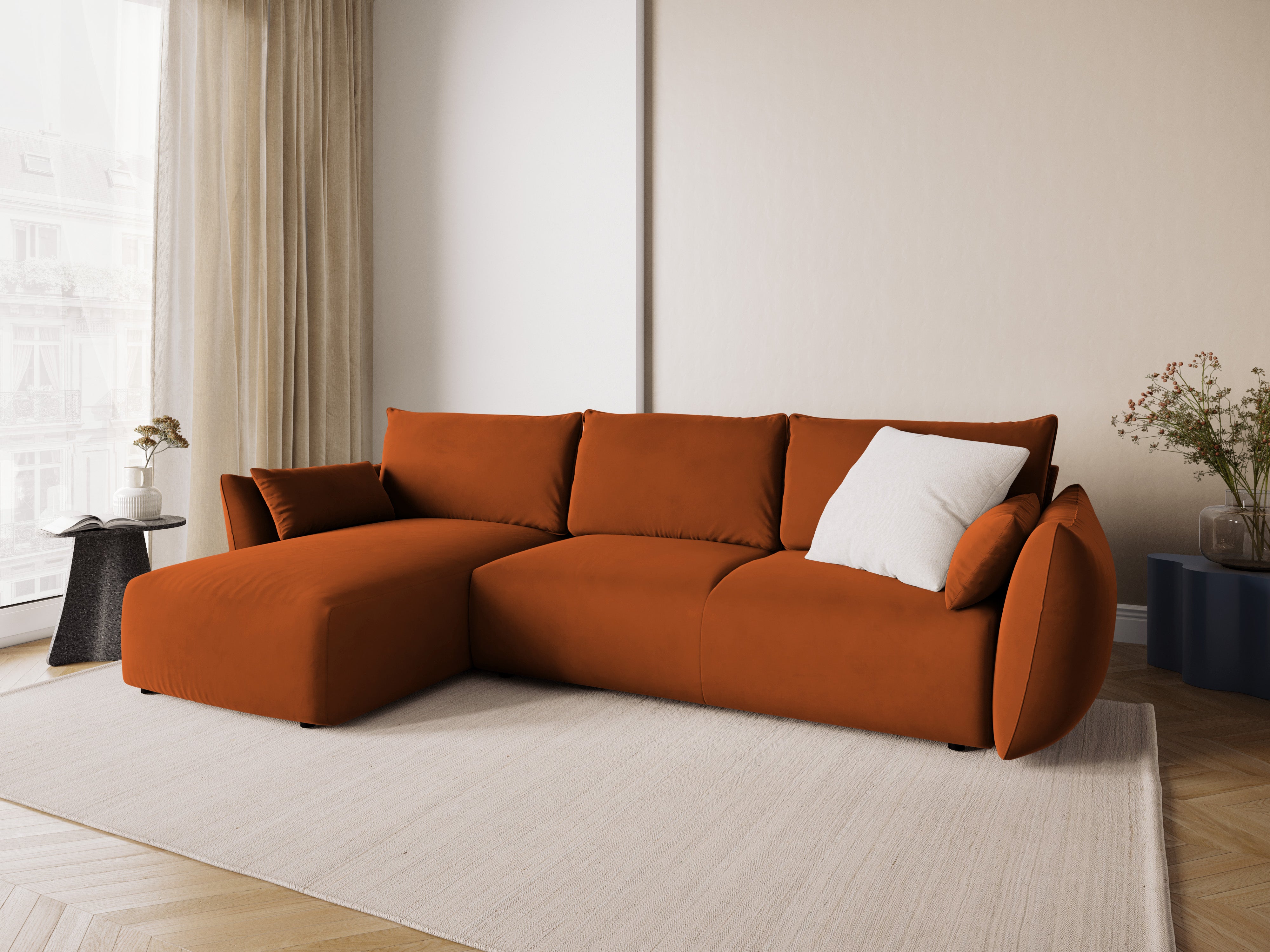 Linkes Samt-Ecksofa mit Schlaffunktion MATERA Ziegel