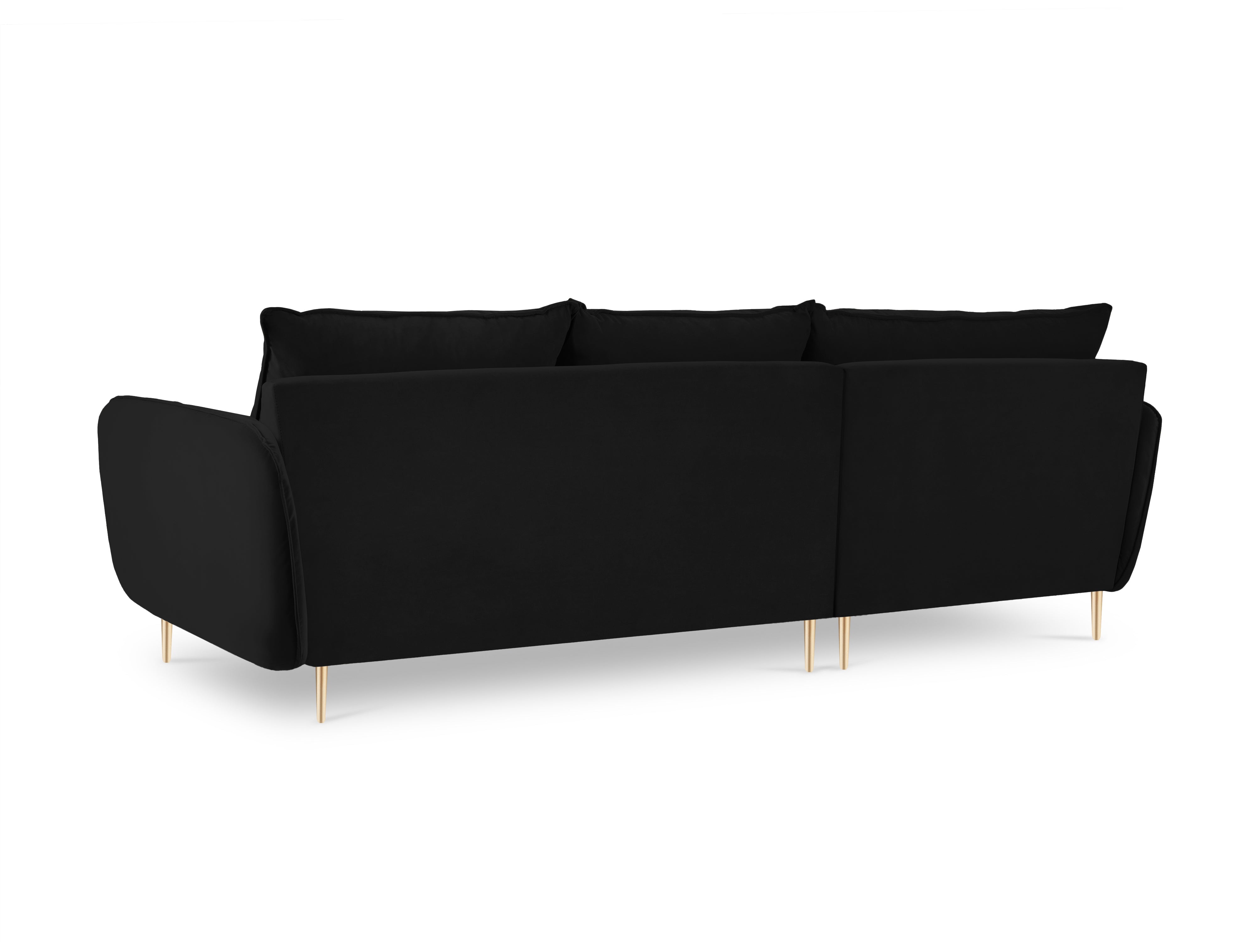 Left-facing velvet corner sofa for 5 people VIENNA in black with a gold base