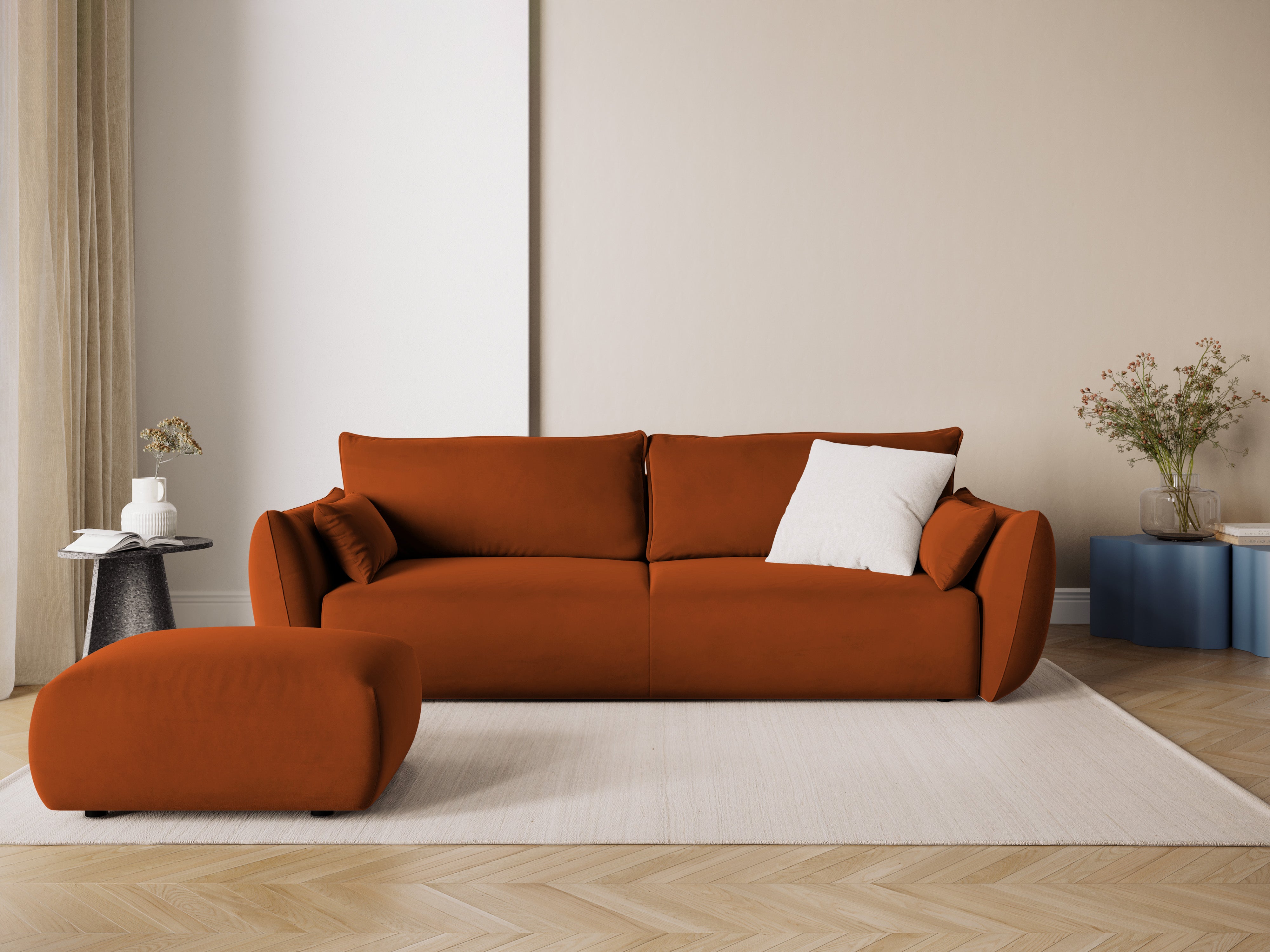 MATERA Samt-Pouf Ziegelrot