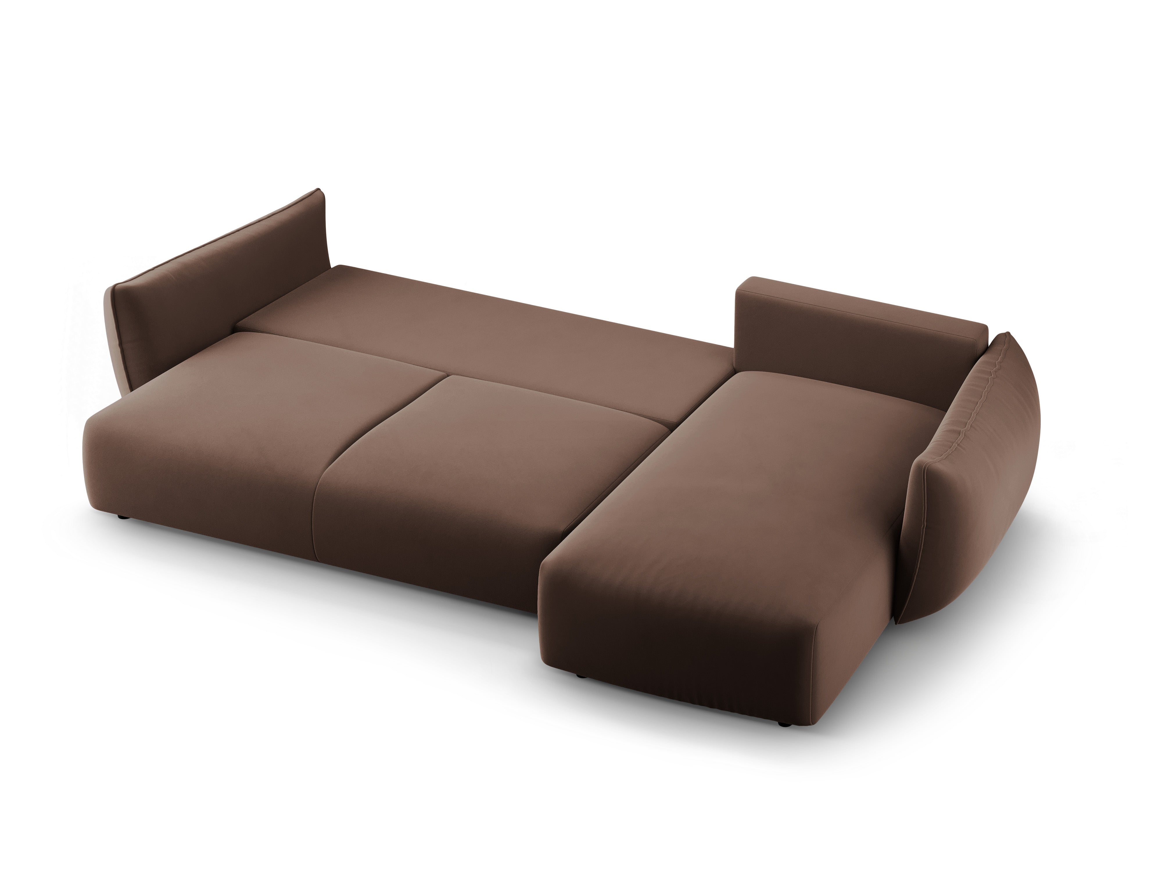 Rechtes Samt-Ecksofa mit Schlaffunktion MATERA schokolade