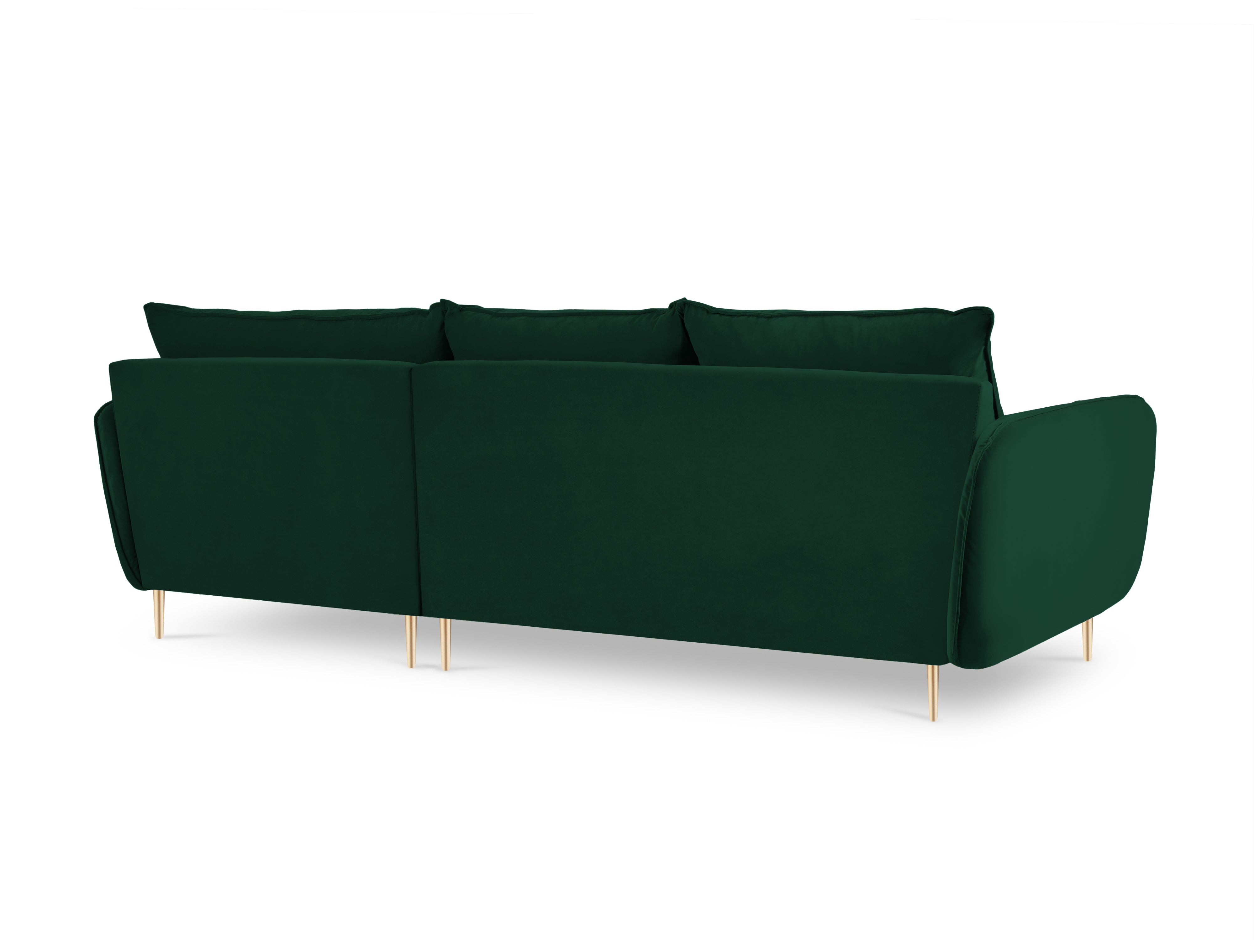 Velvet corner sofa right-facing for 5 people VIENNA in bottle green with a gold base
