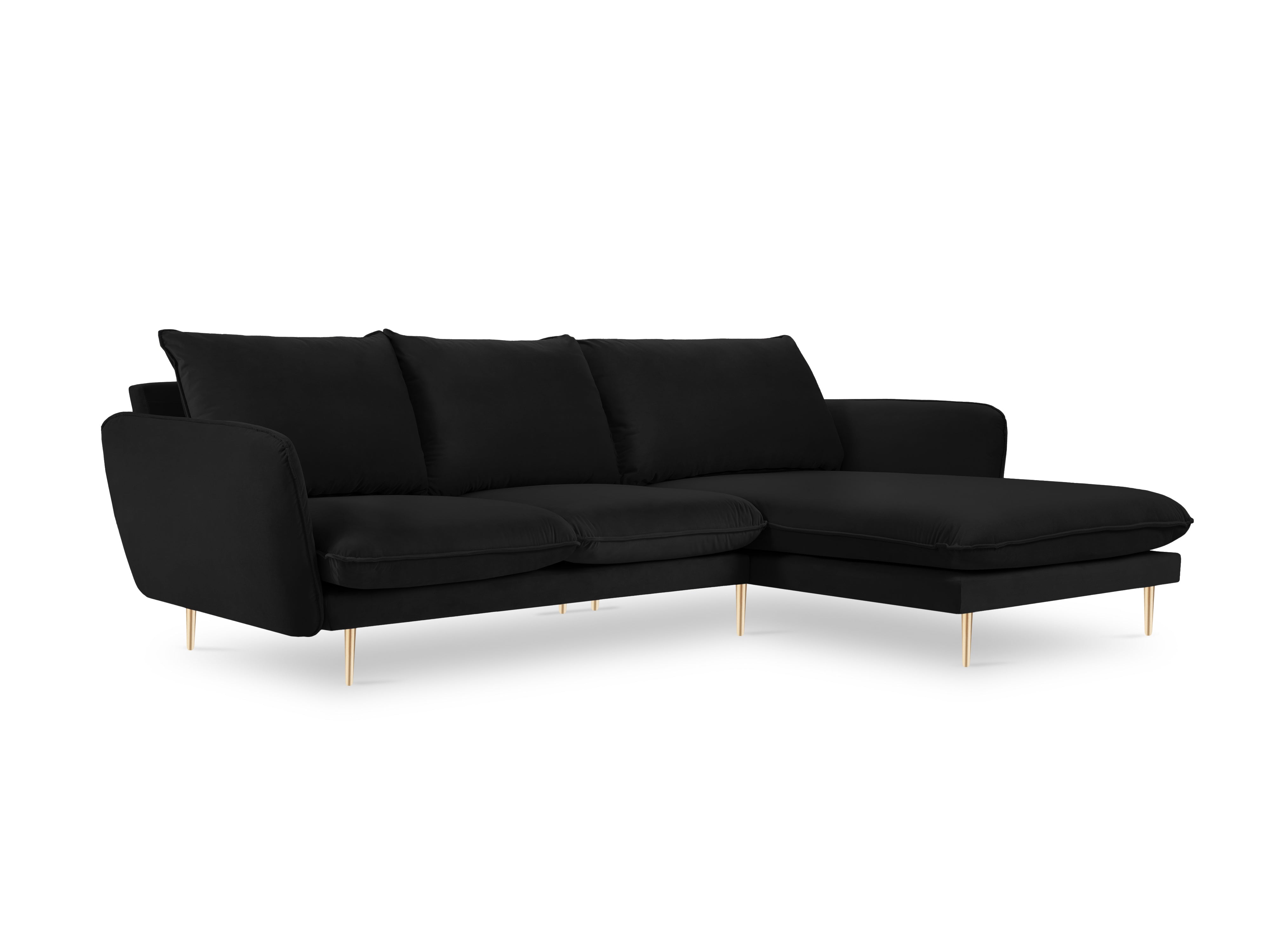 Velvet Corner Sofa Right-Hand 5-Seater VIENNA Black with Gold Base