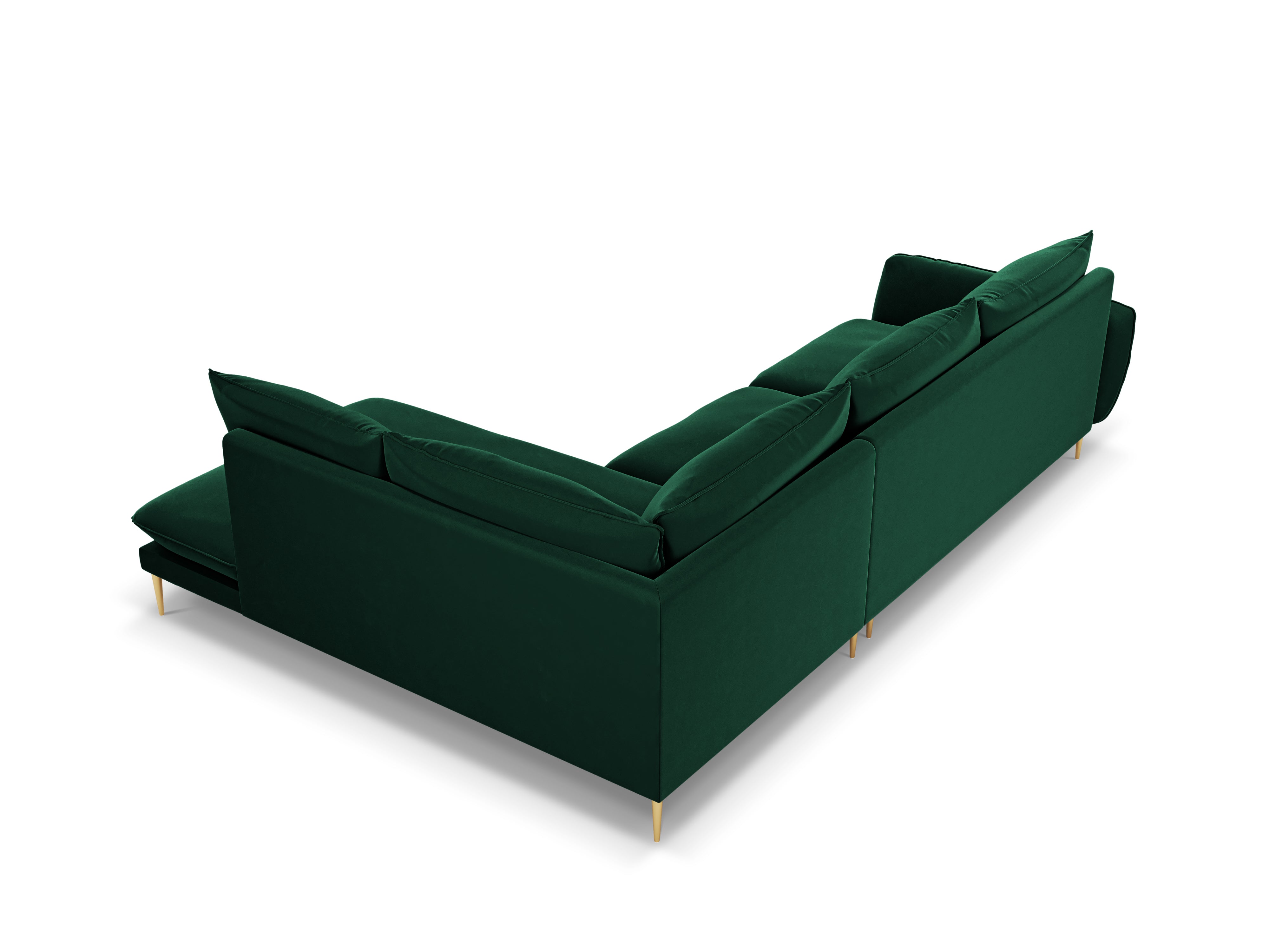 Velvet corner sofa right-facing for 5 people VIENNA in bottle green with a gold base