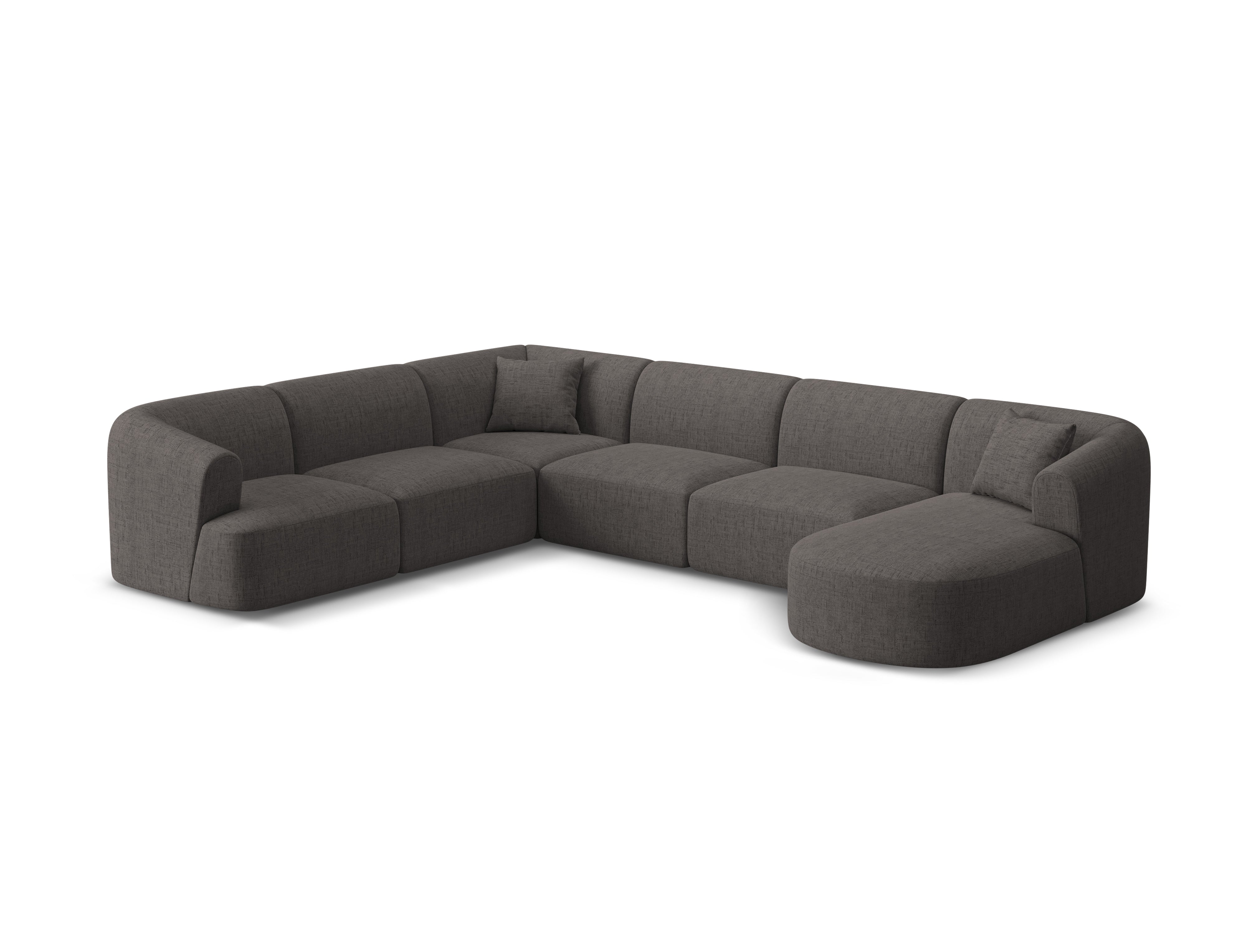 Linksseitiges panoramisches 7-Sitzer-Sofa CAMPI in grauem Chenille