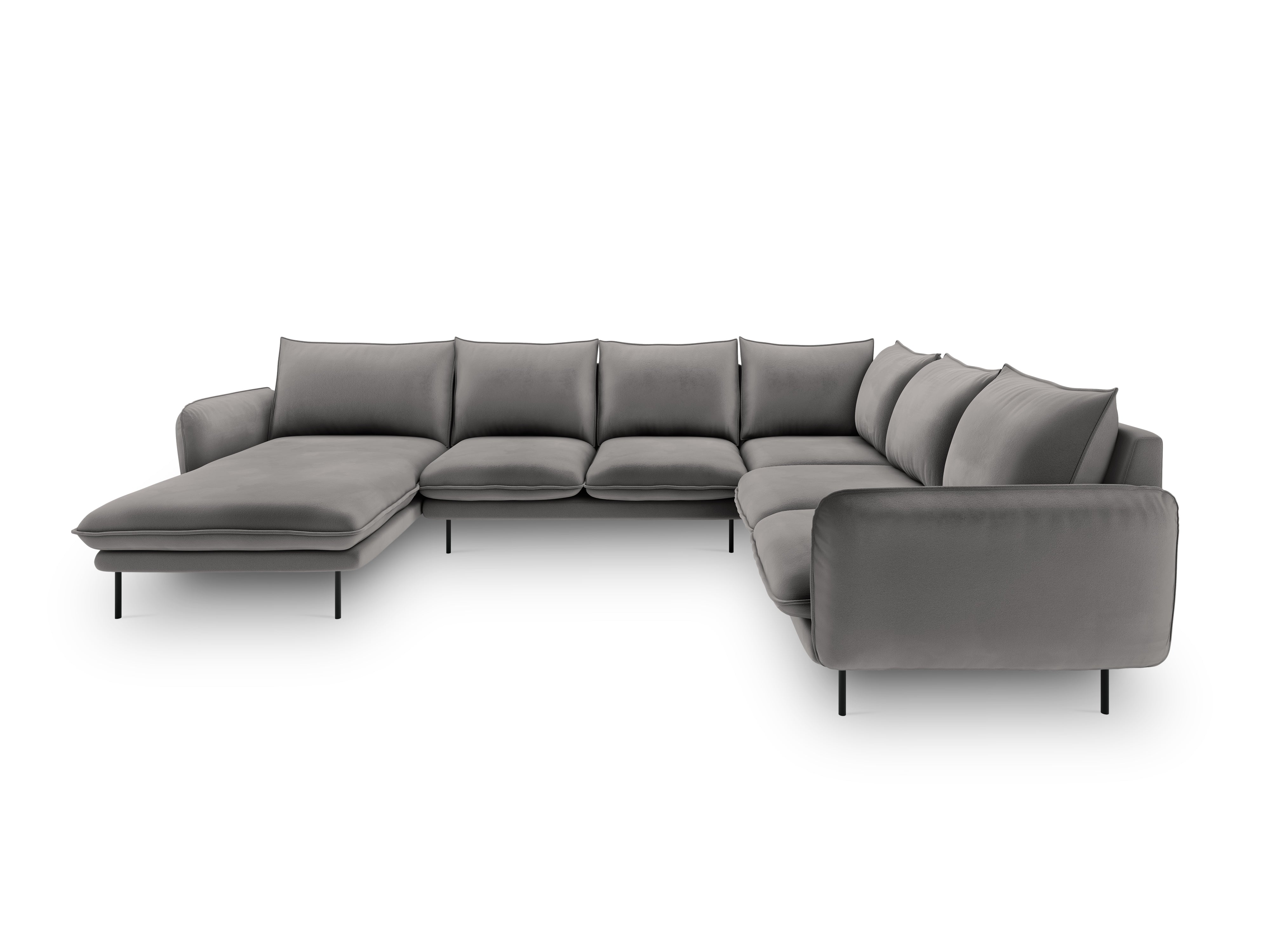 Panoramic Velvet Corner Sofa Right-Handed 7-Seater VIENNA Light Gray with Black Base