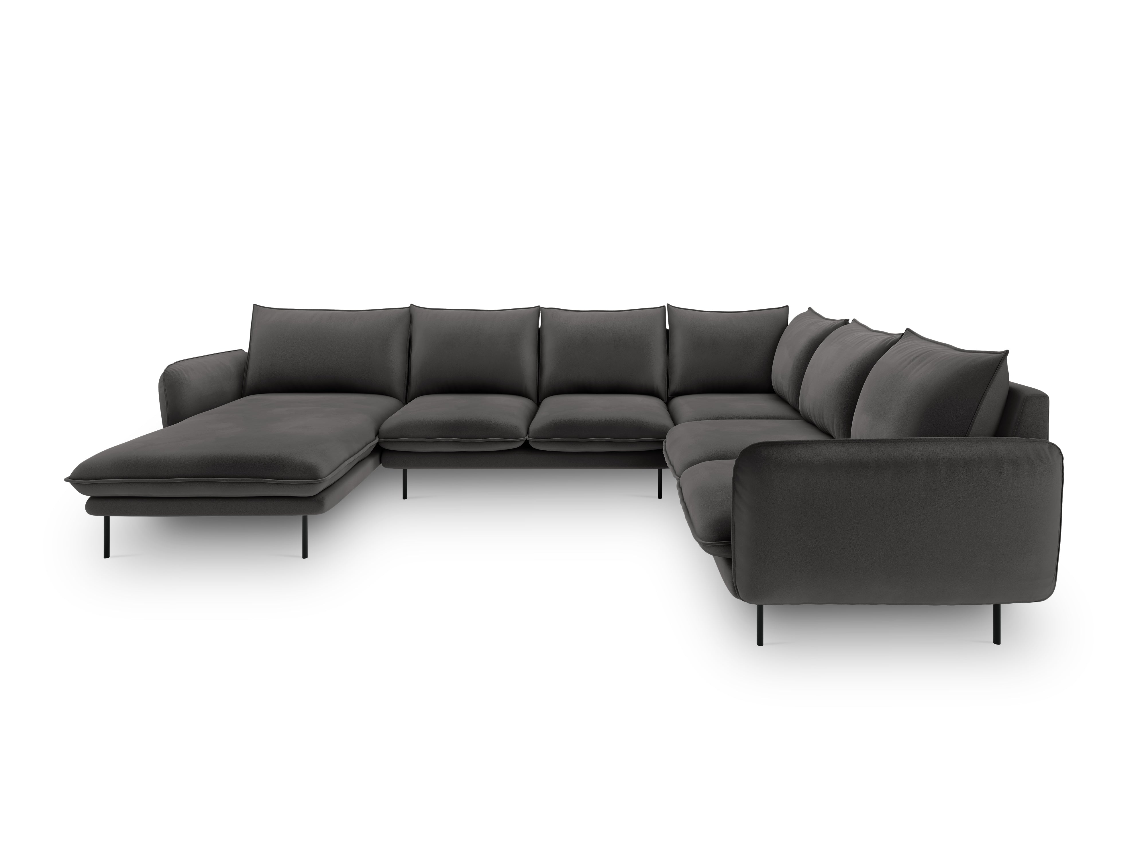 Panoramic Velvet Corner Sofa Right-Handed 7-Seater VIENNA Dark Gray with Black Base