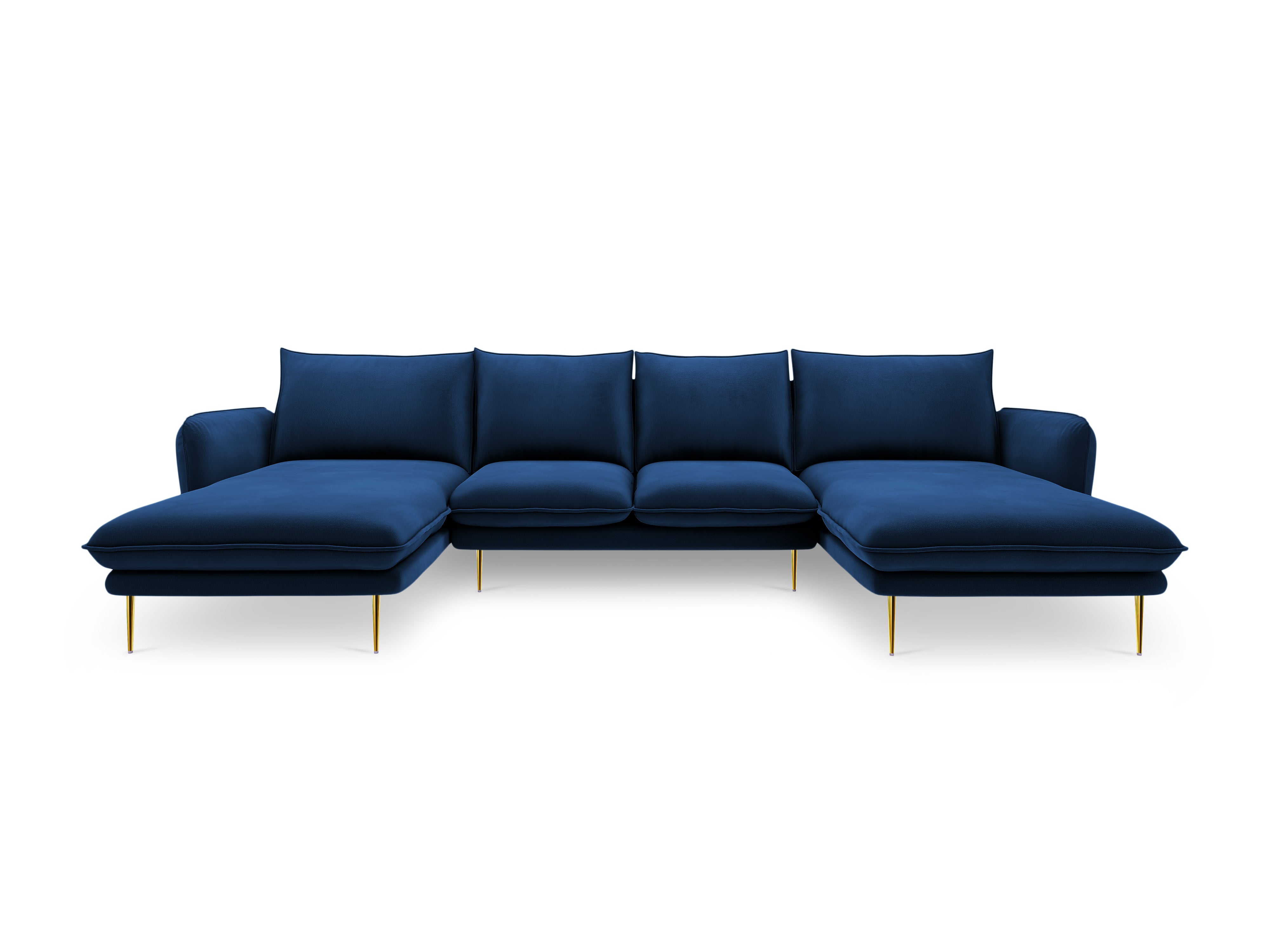 Panoramic Velvet Sofa for 6 People VIENNA in Royal Blue with Gold Base