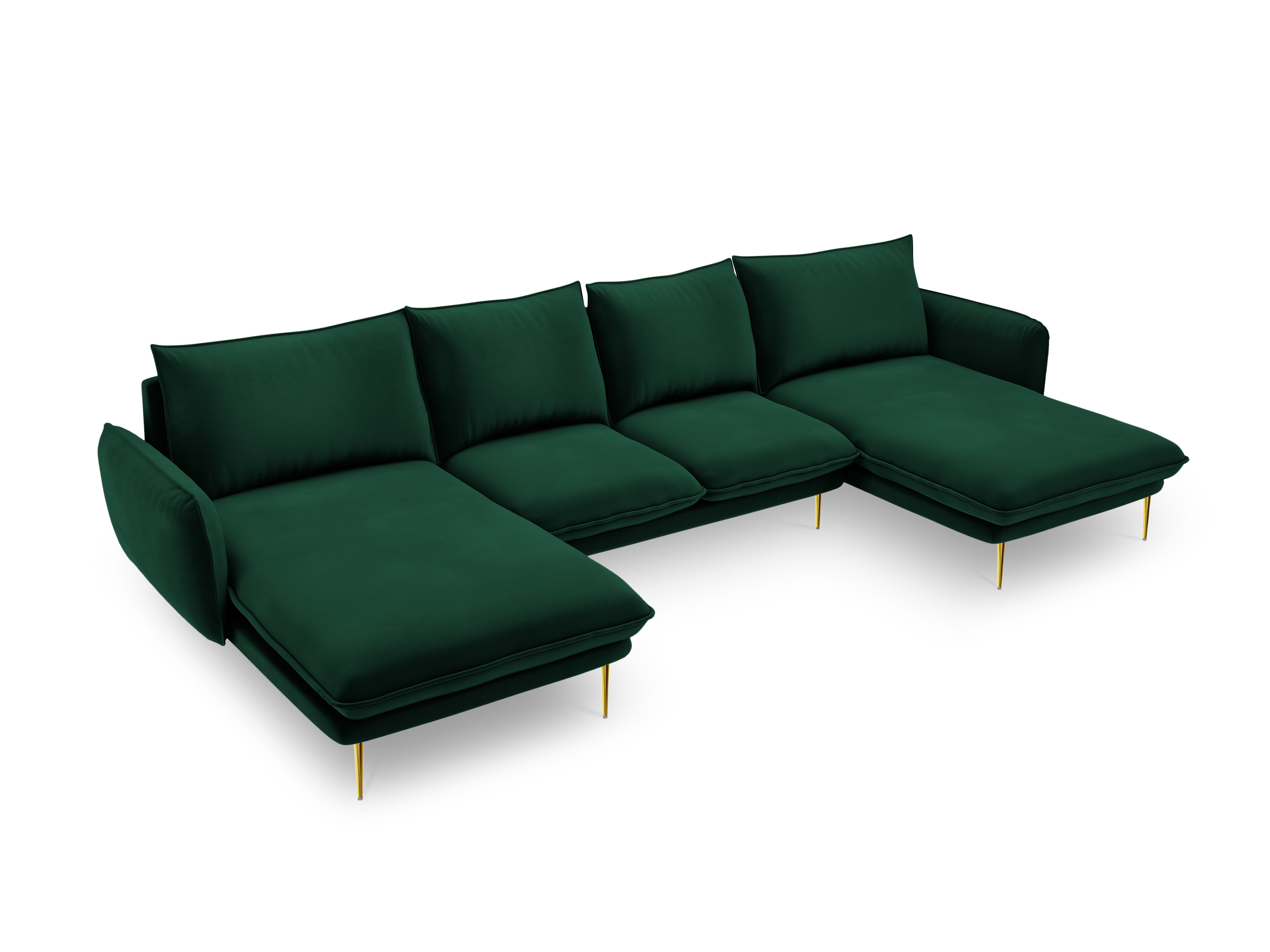 Panoramic Velvet Sofa for 6 People VIENNA in Bottle Green with Gold Base