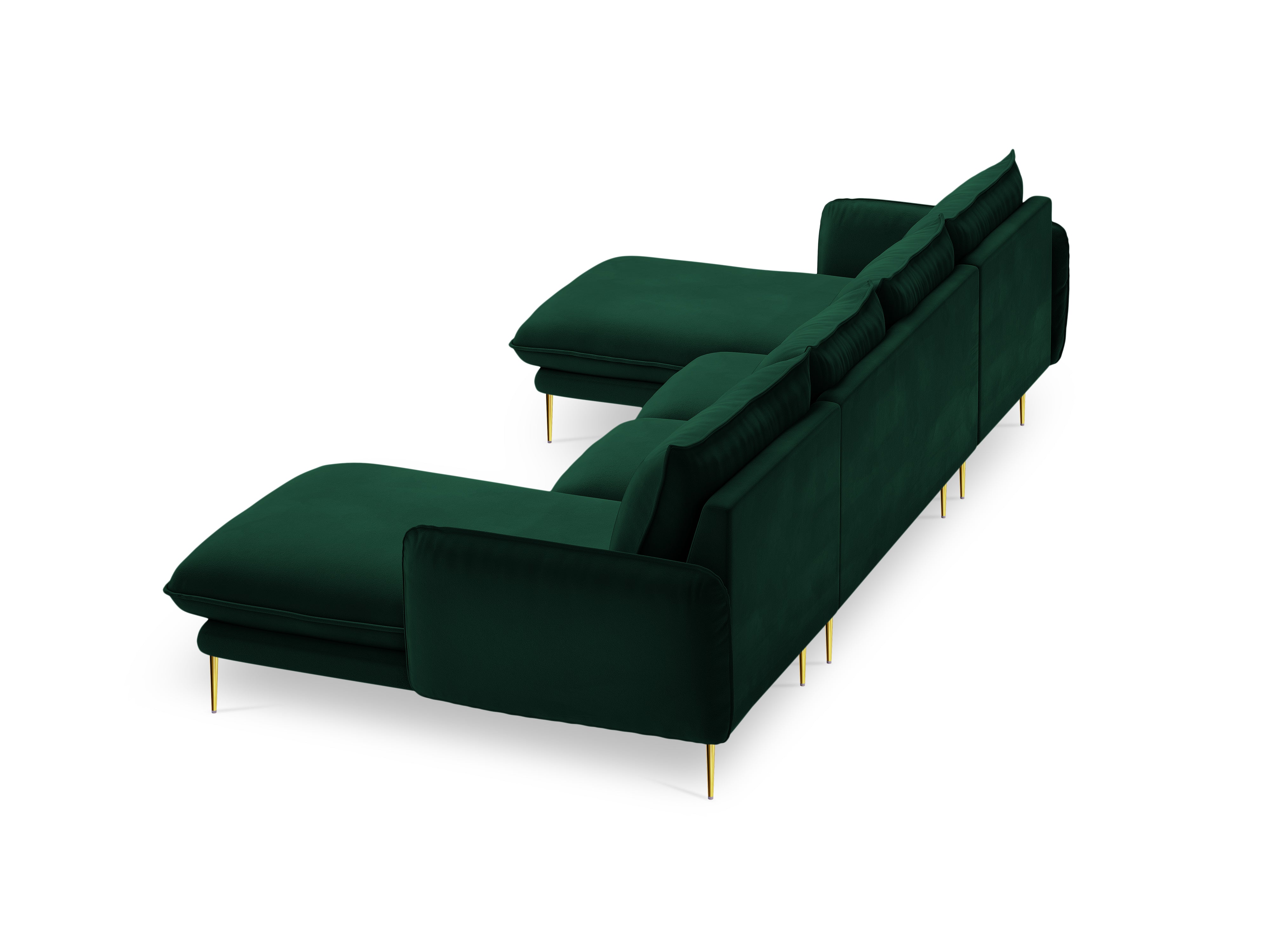 Panoramic Velvet Sofa for 6 People VIENNA in Bottle Green with Gold Base