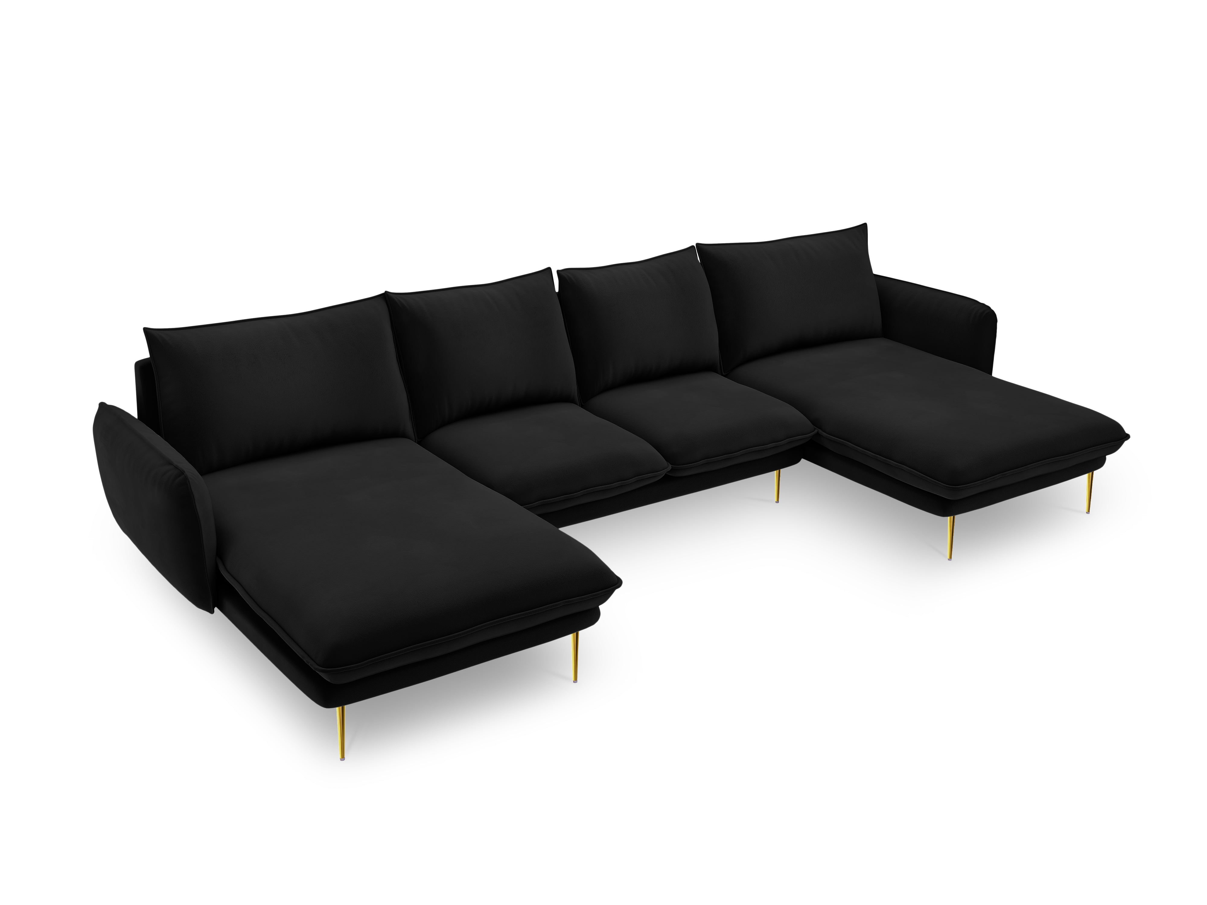 VIENNA Black Velvet Panoramic Sofa for 6 People with Gold Base