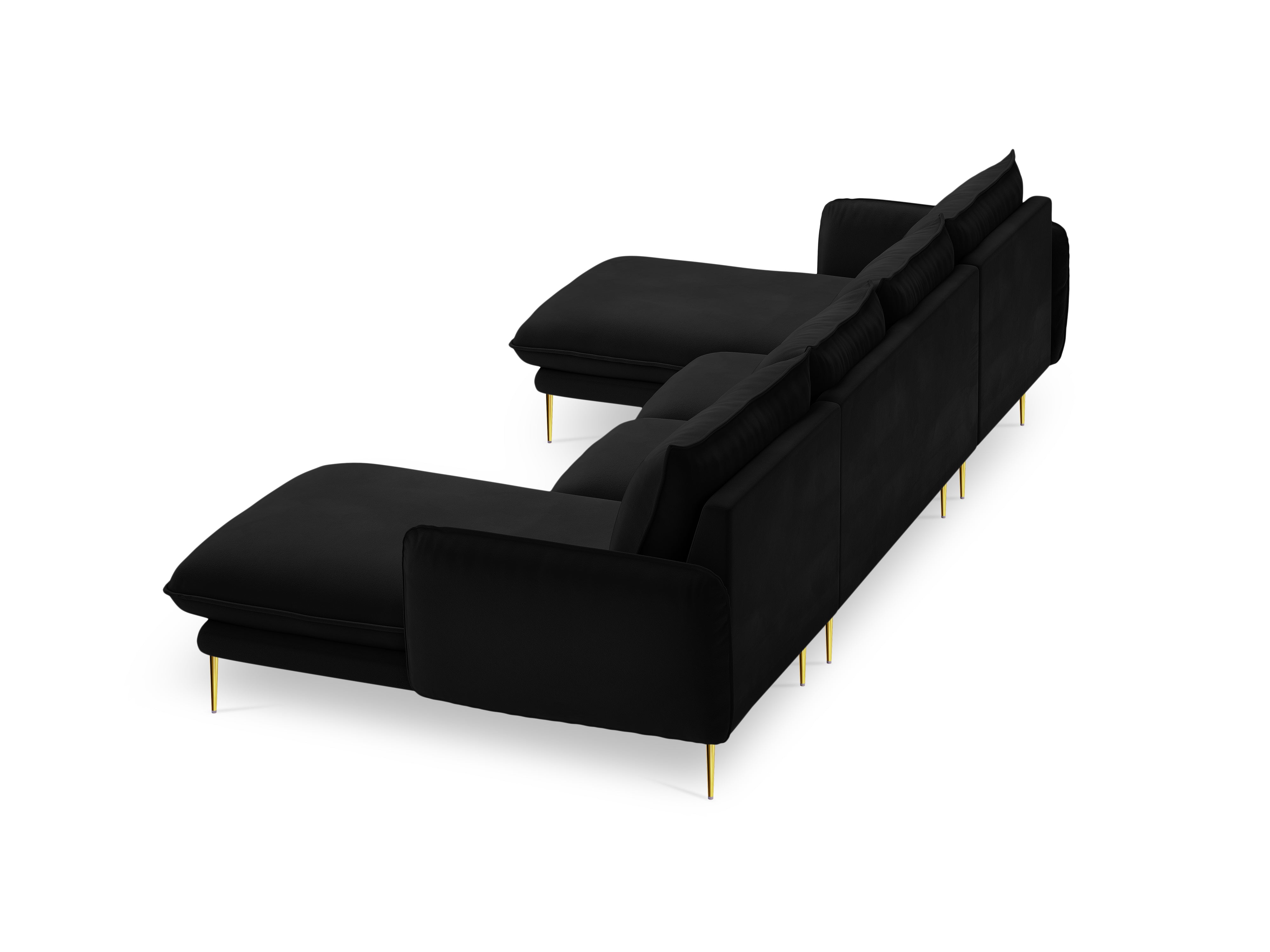 VIENNA Black Velvet Panoramic Sofa for 6 People with Gold Base