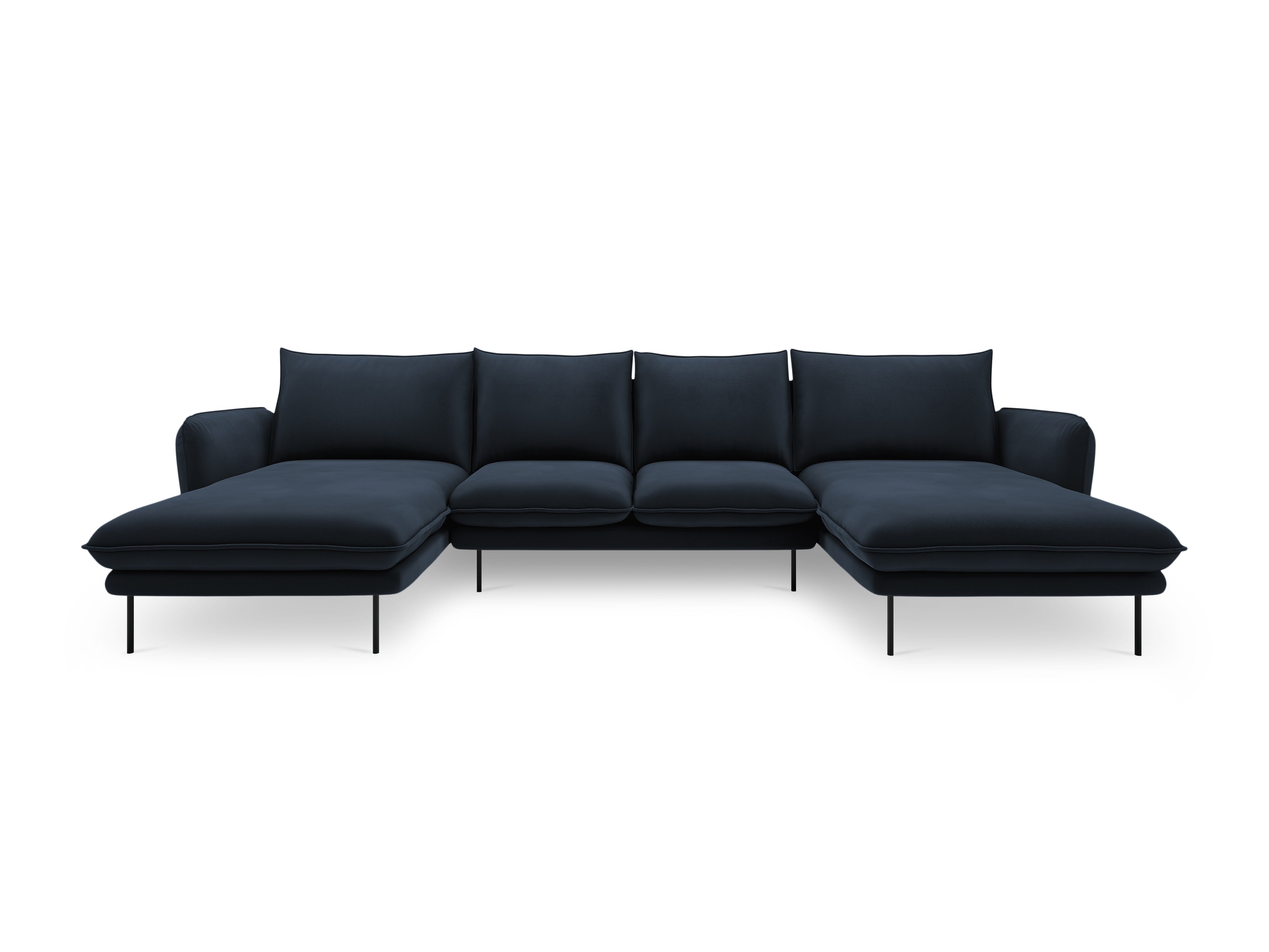 Panoramic Velvet Sofa for 6 People VIENNA Dark Blue with Black Base