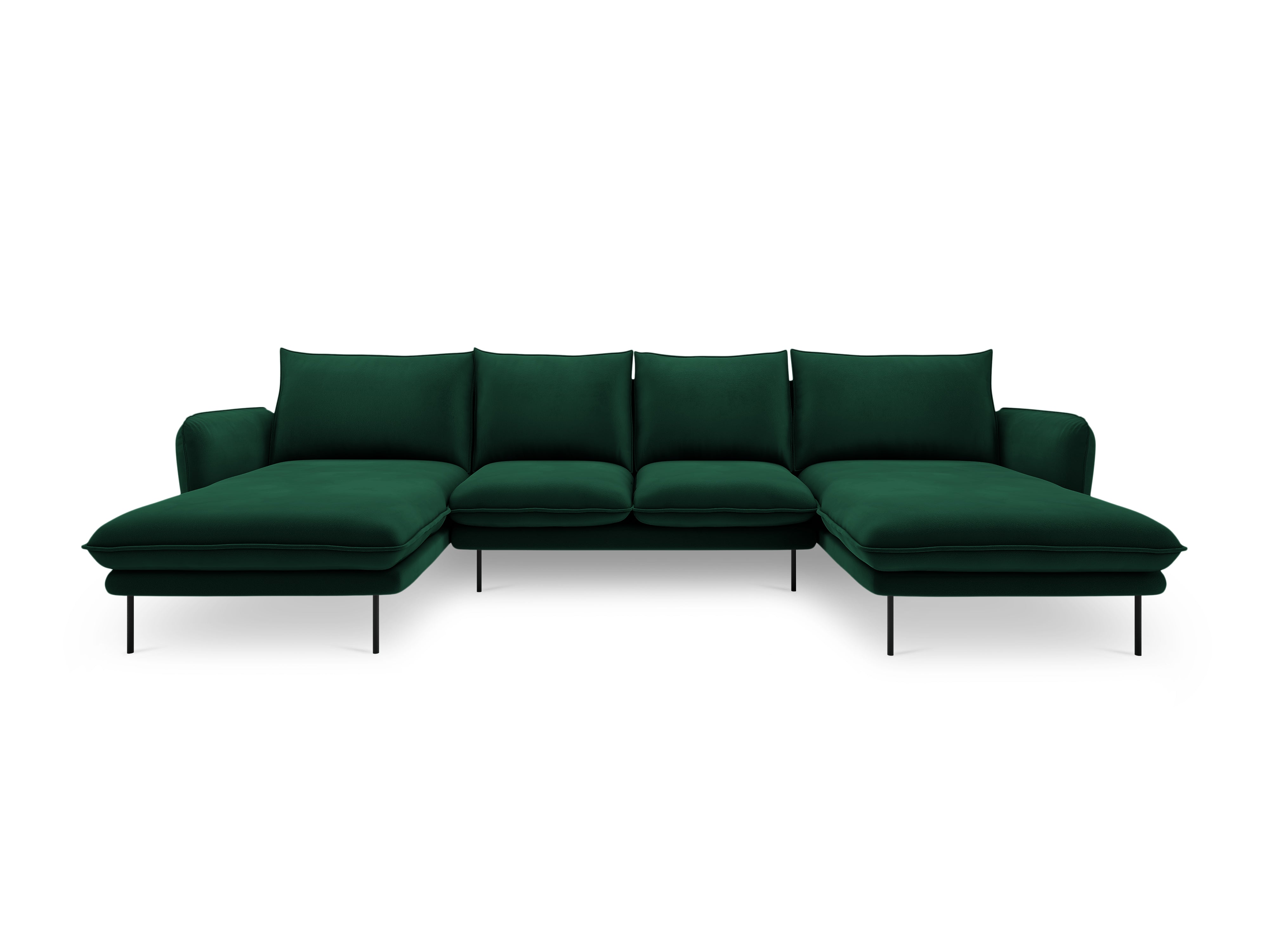 Panoramic Velvet Sofa for 6 People VIENNA in Bottle Green with Black Base