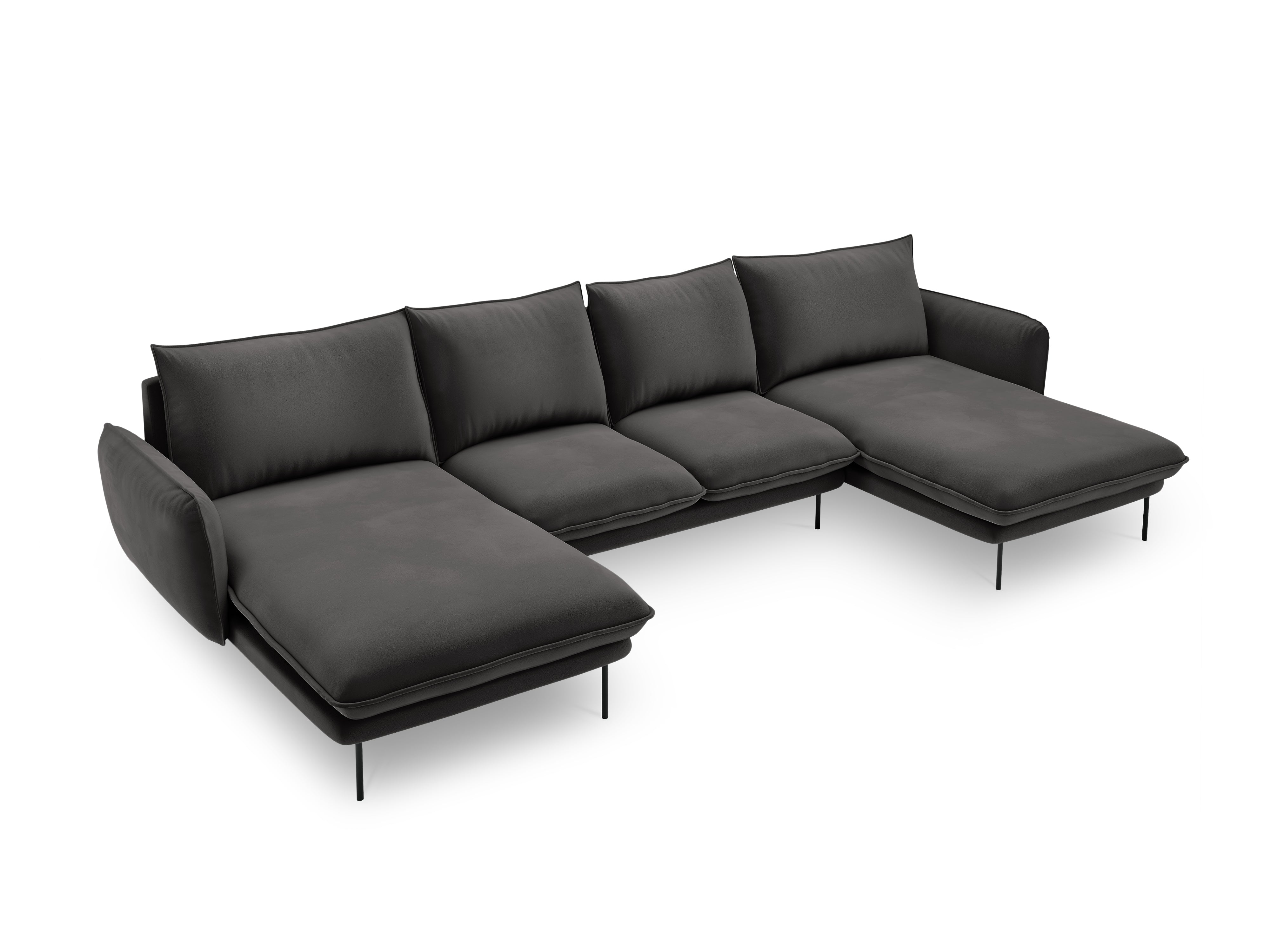 VIENNA Dark Gray Velvet 6-Seater Panoramic Sofa with Black Base