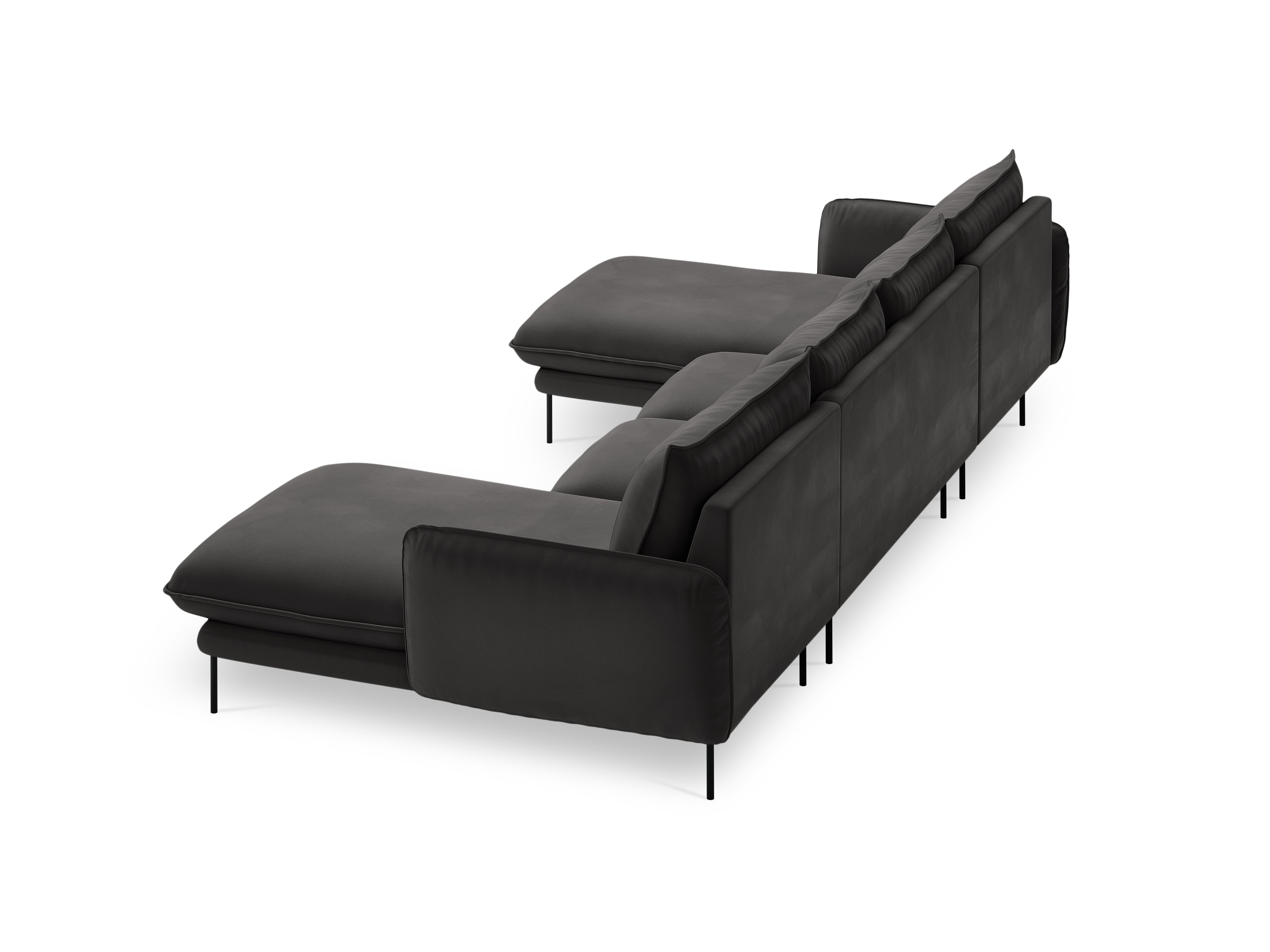 VIENNA Dark Gray Velvet 6-Seater Panoramic Sofa with Black Base