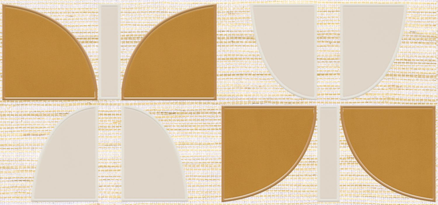 Plant fiber wallpaper with geometric pattern HIKARI - BEIGE OCRE beige with orange