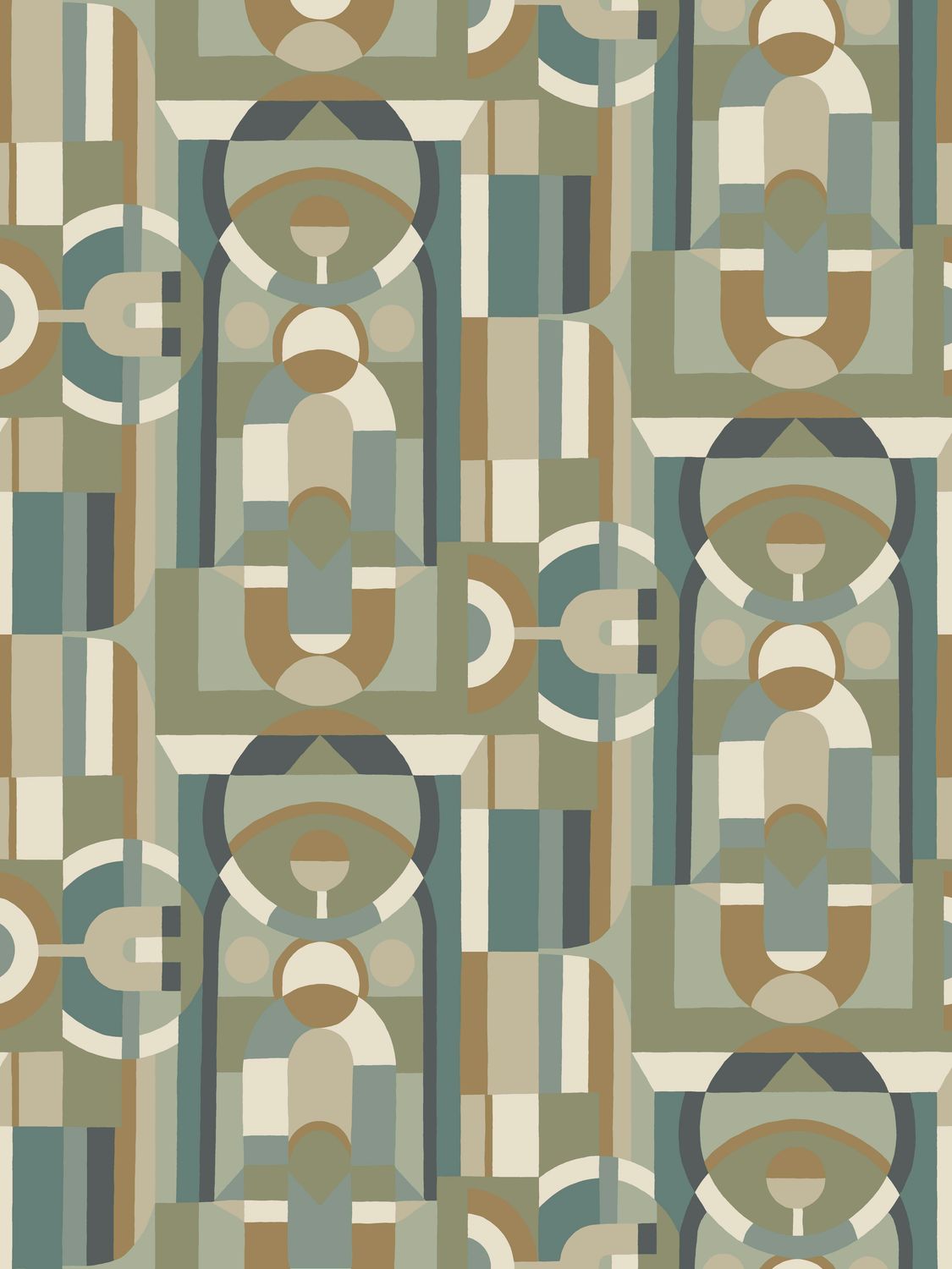Stained Glass Geometric Pattern Wallpaper VITRAIL - Celadon/Kaki Celadon with Khaki