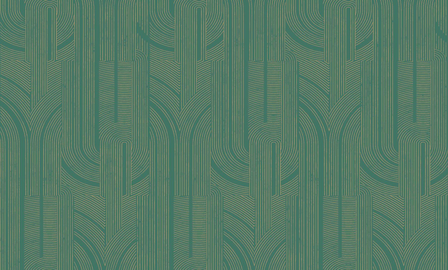 Metallic wallpaper with a geometric striped pattern PORTE DORÉE - ÉMERAUDE/DORÉ emerald green with gold