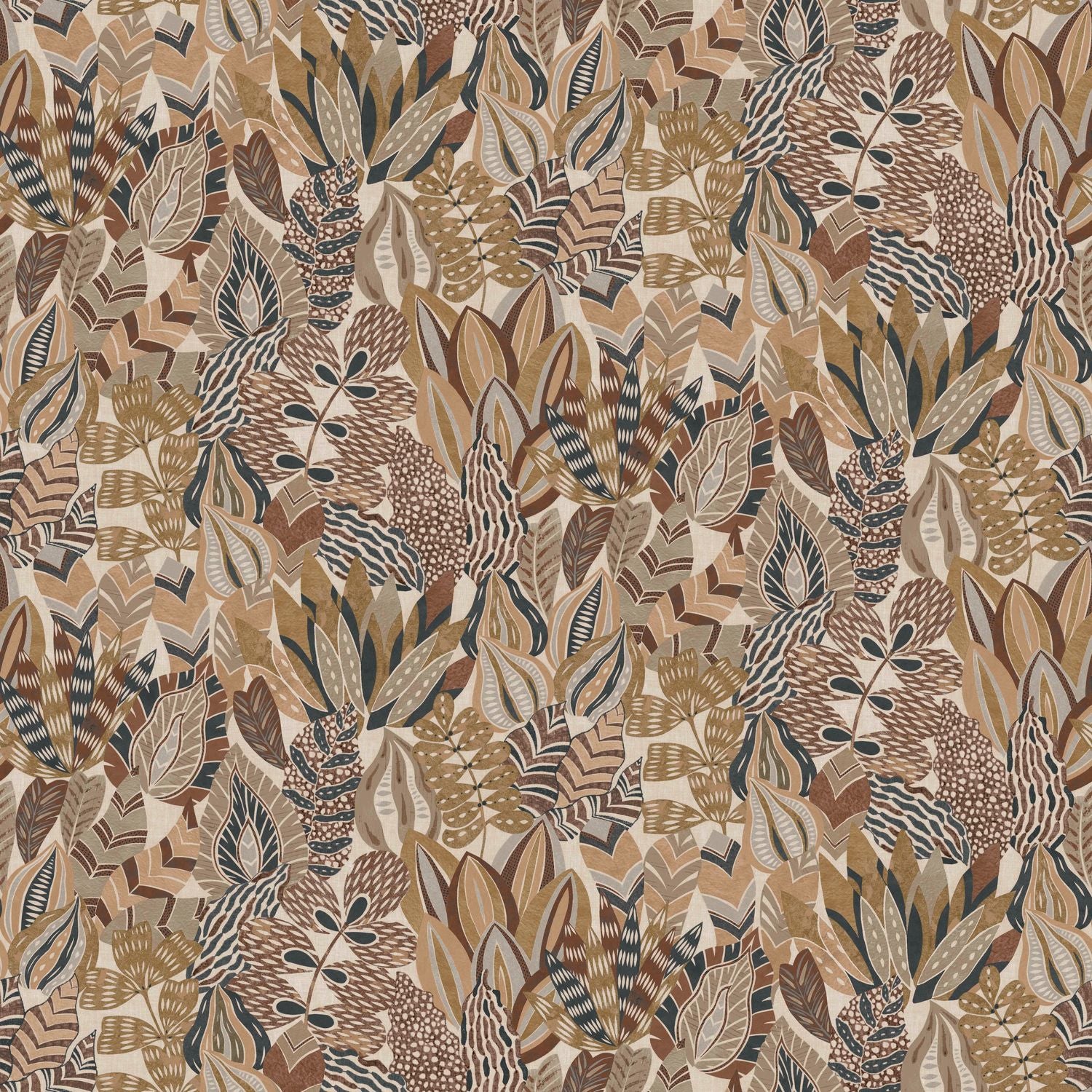 Plant motif wallpaper ALFABIA - ACAJOU/TAUPE red with brown