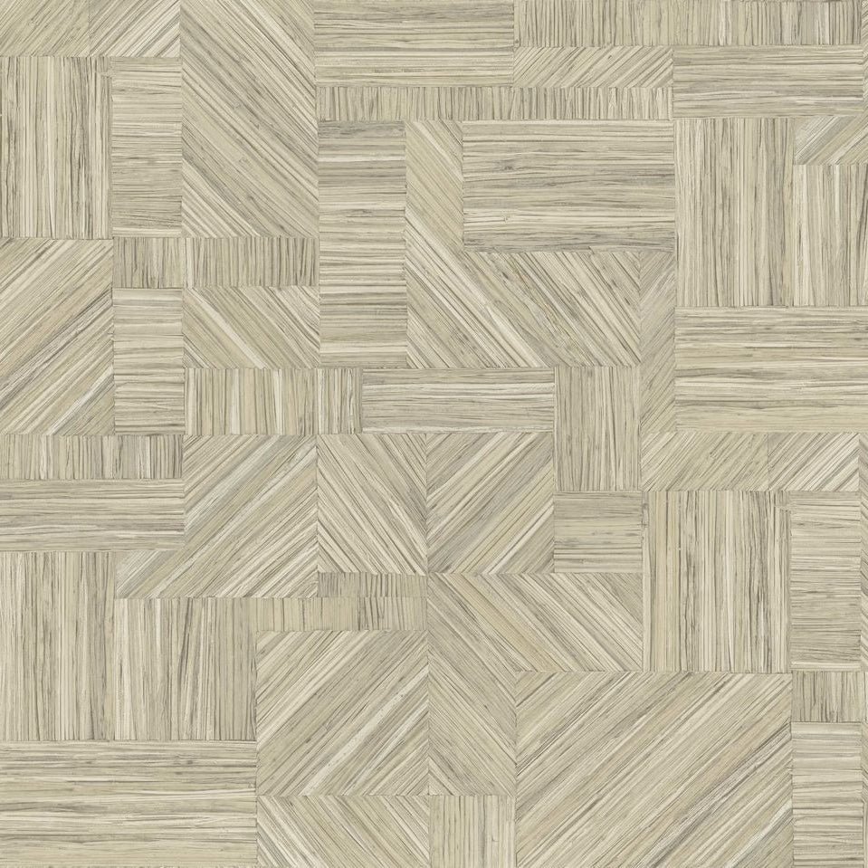 Wallpaper Imitating Straw Patchwork IMBRICATION - GALET Gray-Beige