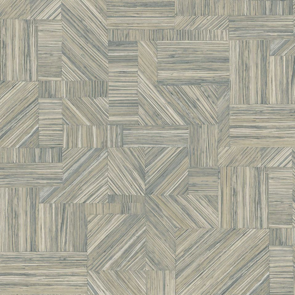 Tapete, die strohähnlichen Patchwork IMBRICATION - GIVRE eisblau imitiert