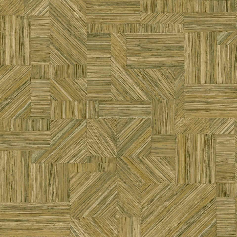 Wallpaper Imitating Straw Patchwork IMBRICATION - OLIVE CACTUS