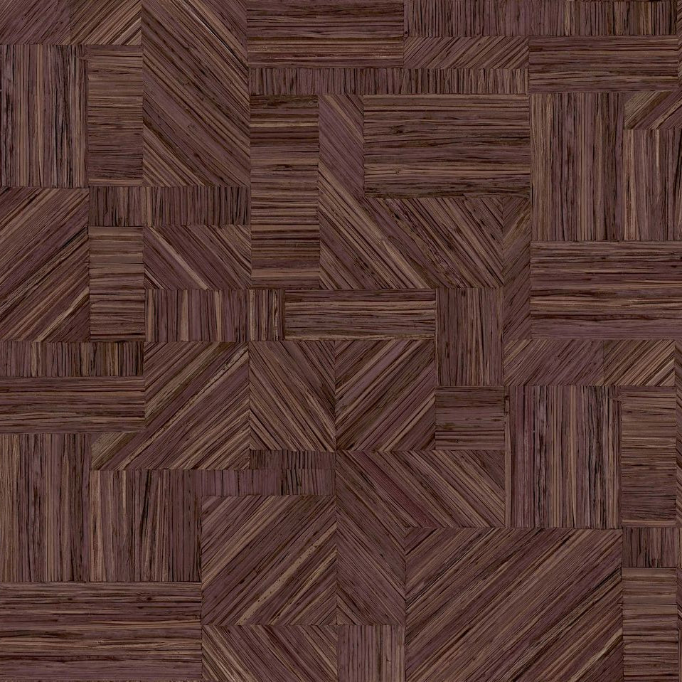 Wallpaper Imitating Straw Patchwork IMBRICATION - PRUNE Burgundy