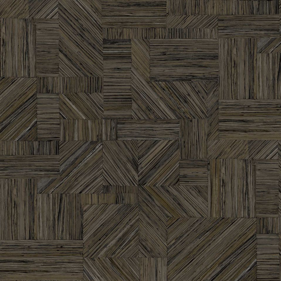 Wallpaper imitating straw patchwork IMBRICATION - EBONY ebony