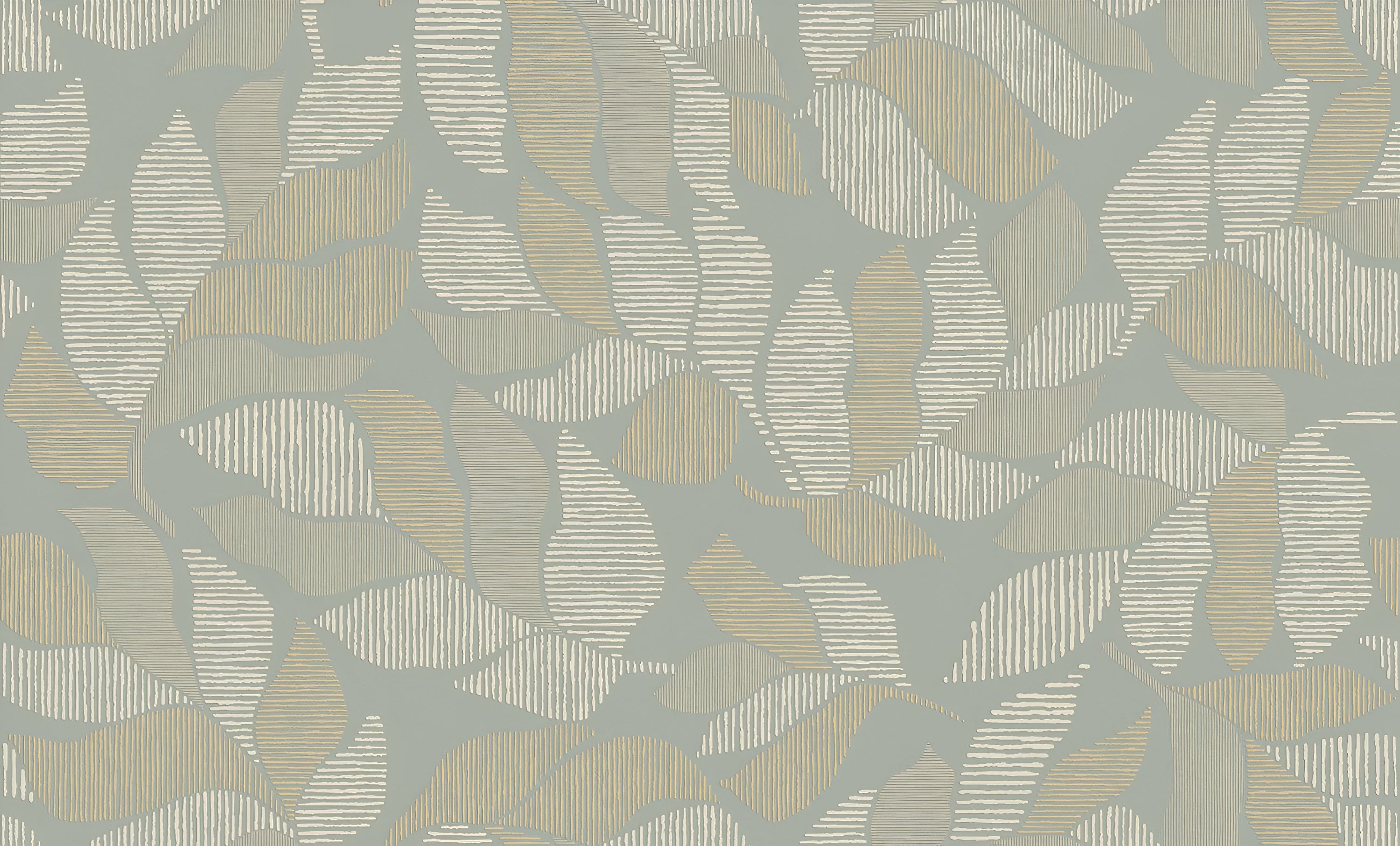 Palm leaf patterned wallpaper with metallic effect LONTARA - OPALINE/DORÉ light green with gold
