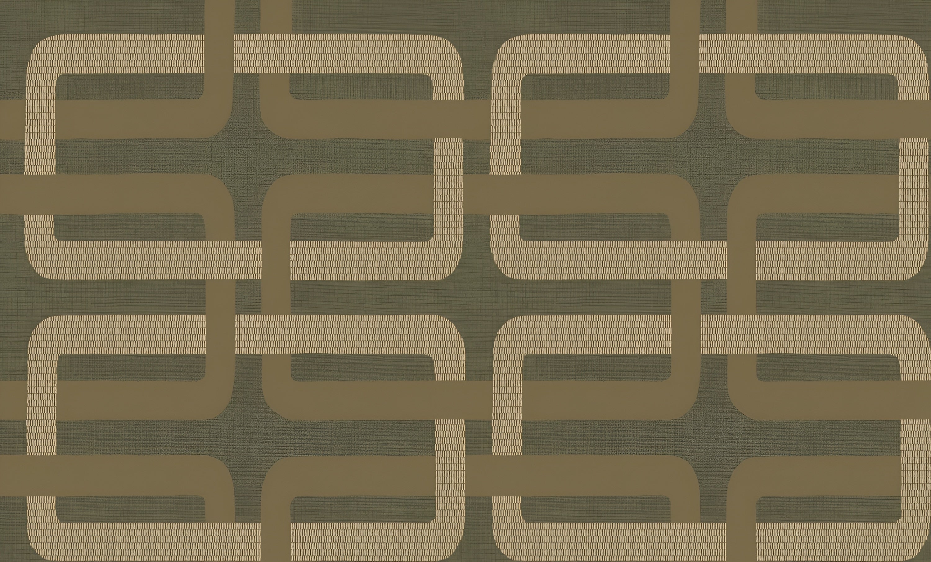 Wallpaper with geometric pattern MATJARA - KAKI/DORÉ dark green