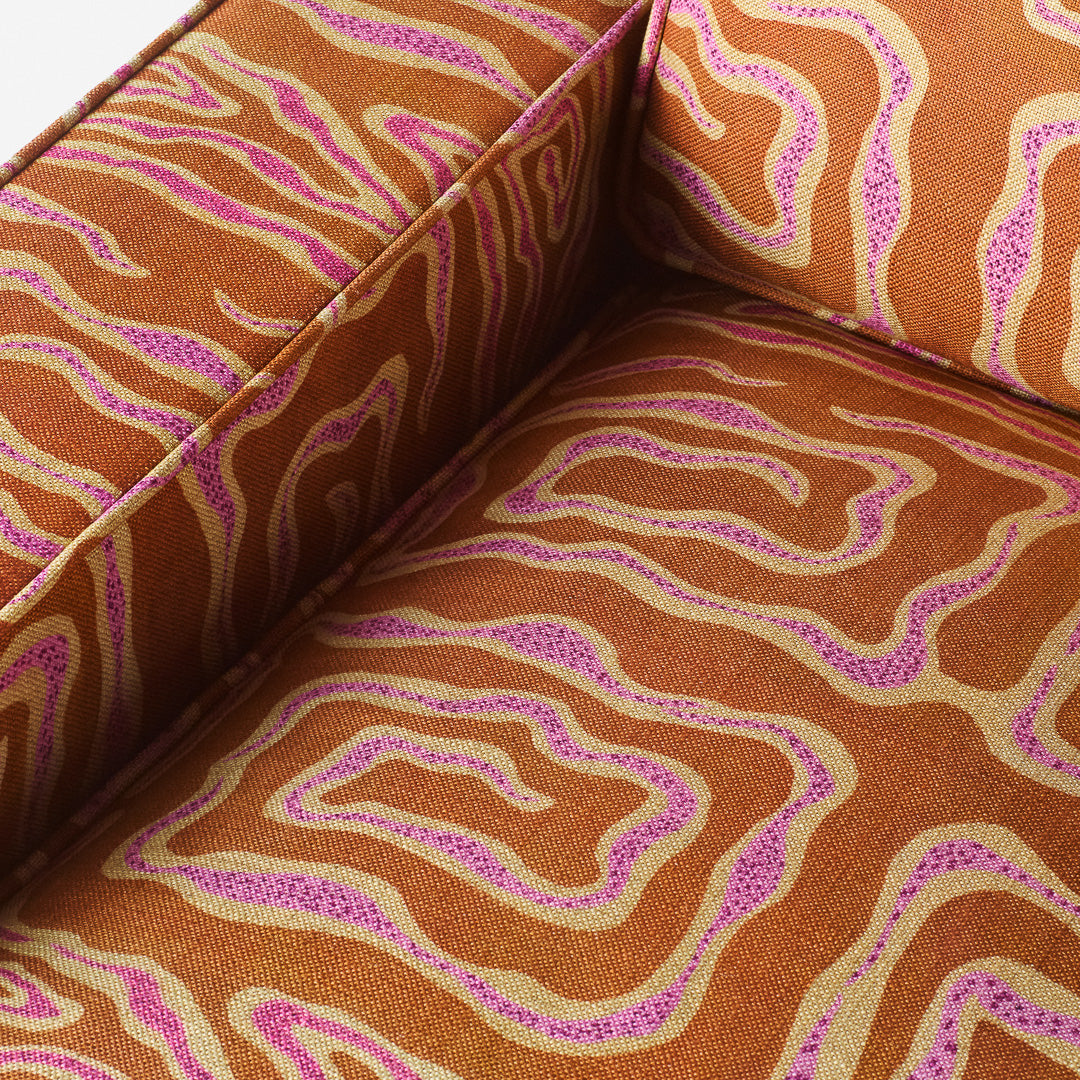 3-Seater Sofa LOLA Orange with Beige-Pink Pattern