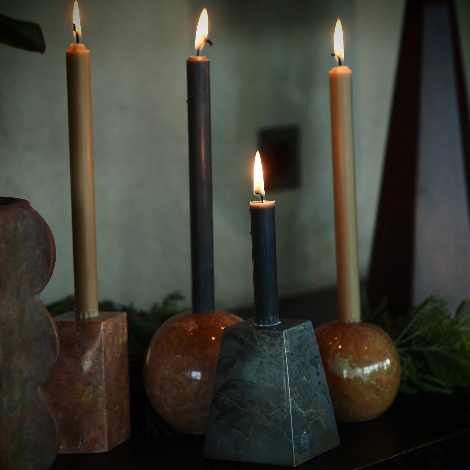 PYRAMID Candle Holder Set Gray Marble