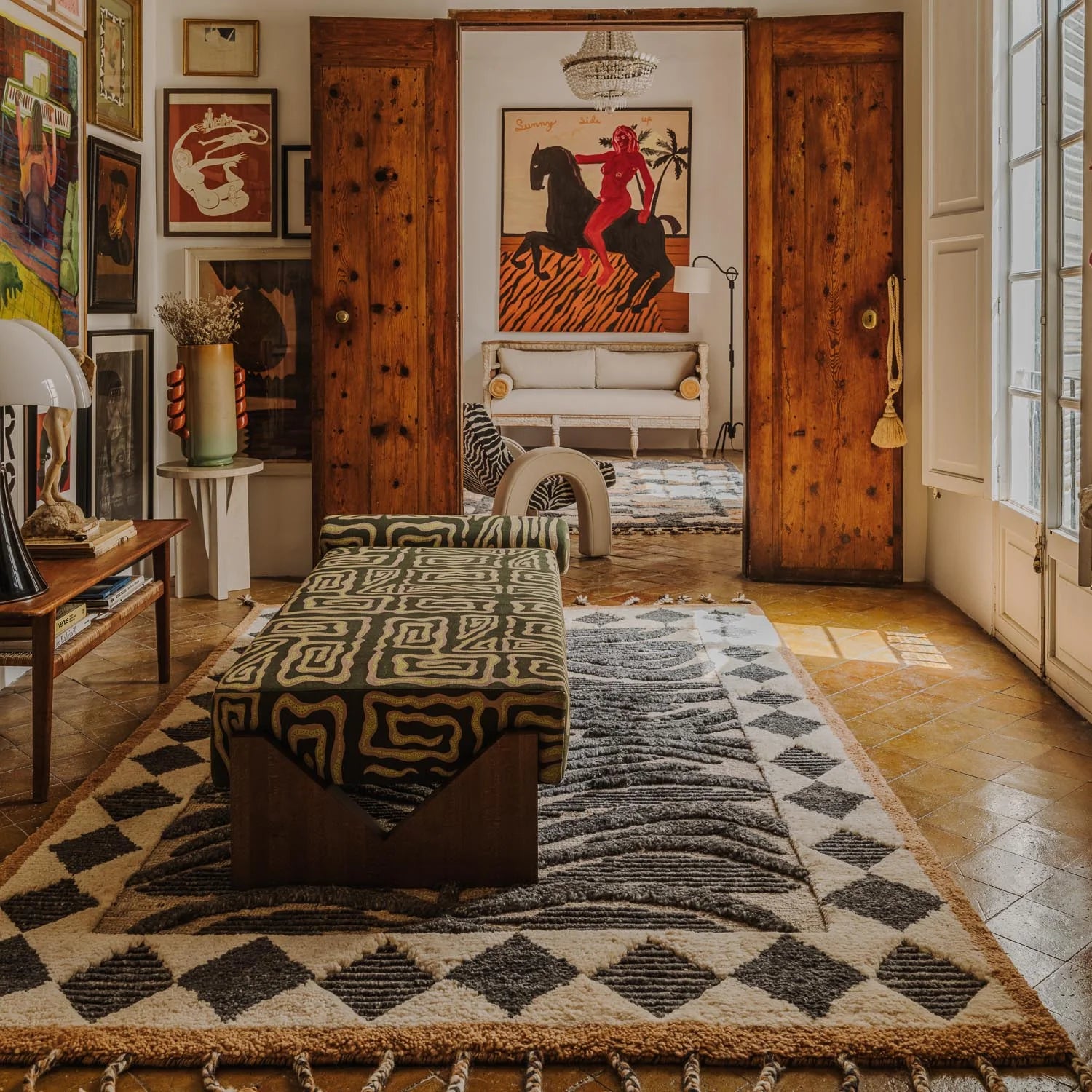 Daybed V green with beige pattern