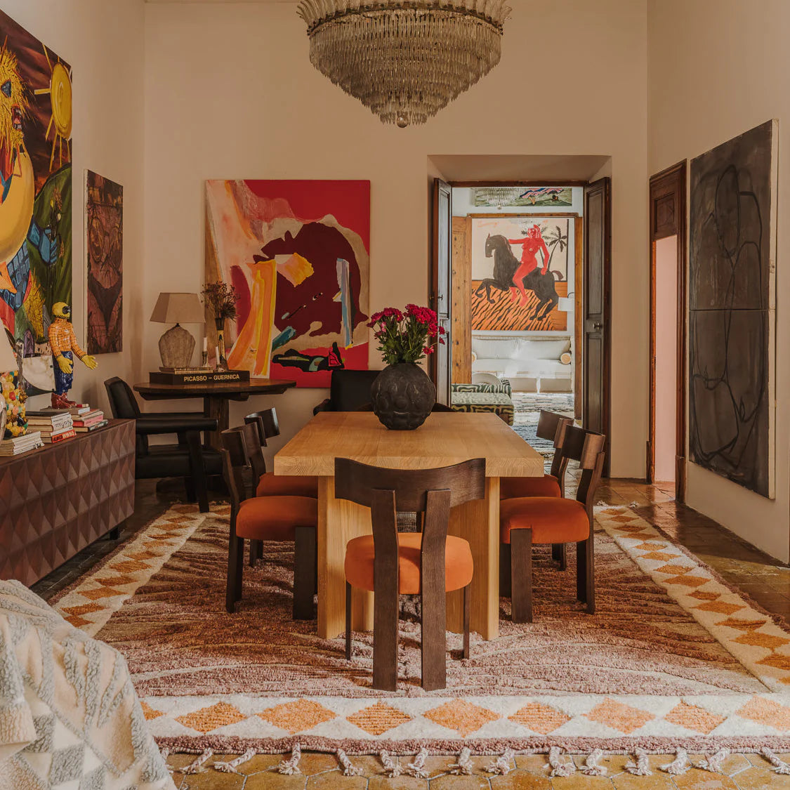 Wool rug WILDCAT brown-orange with fringes