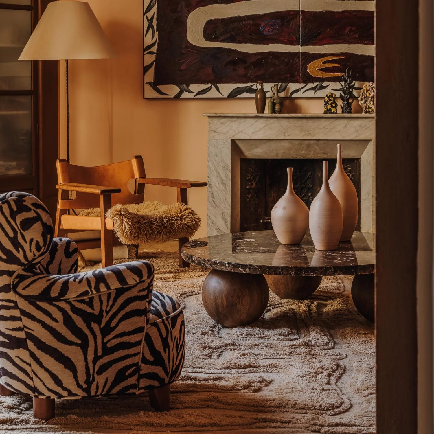 Wool rug BEATEN TRACK beige with fringes