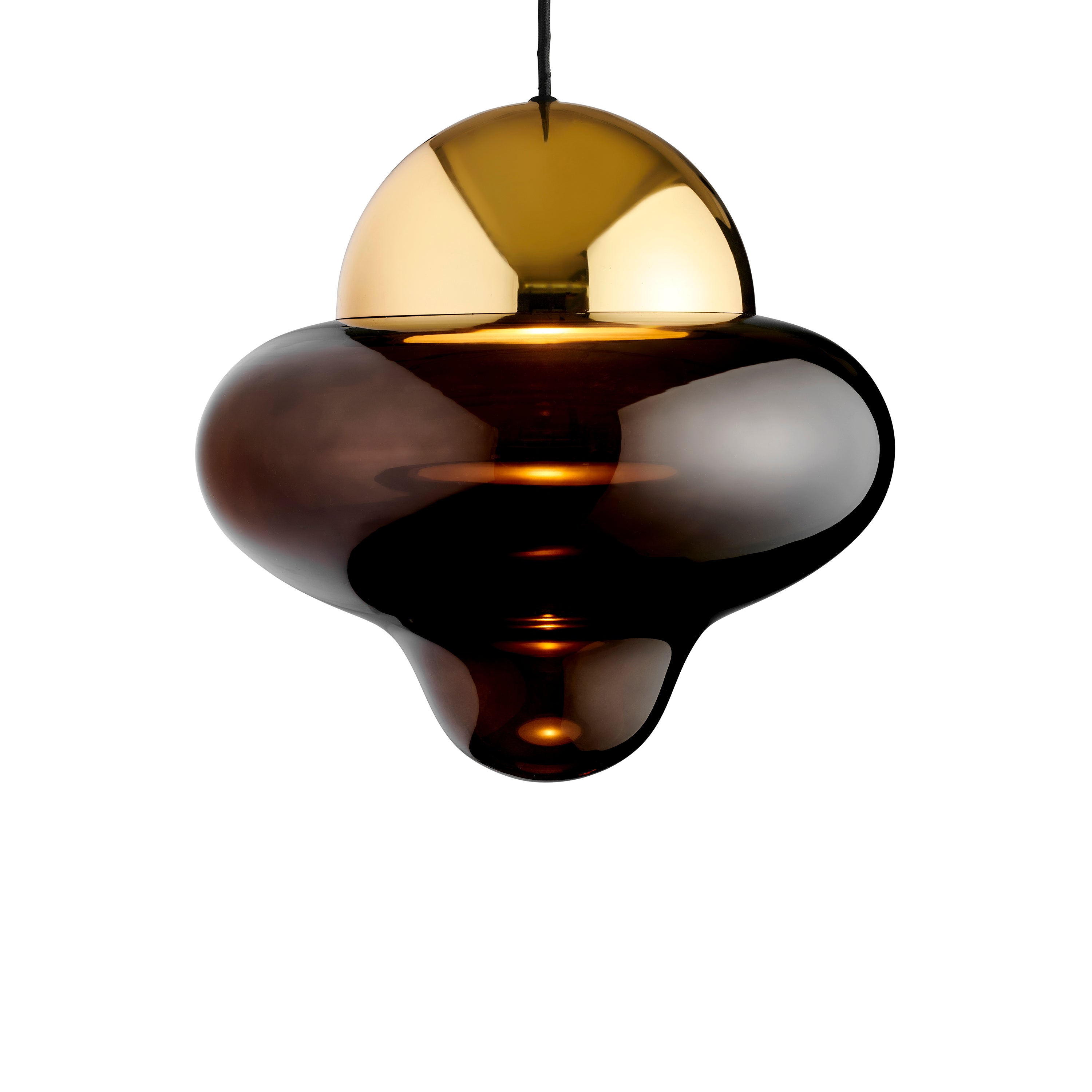 Pendelleuchte NUTTY braunes Glas mit goldener Veredelung [Amelia]