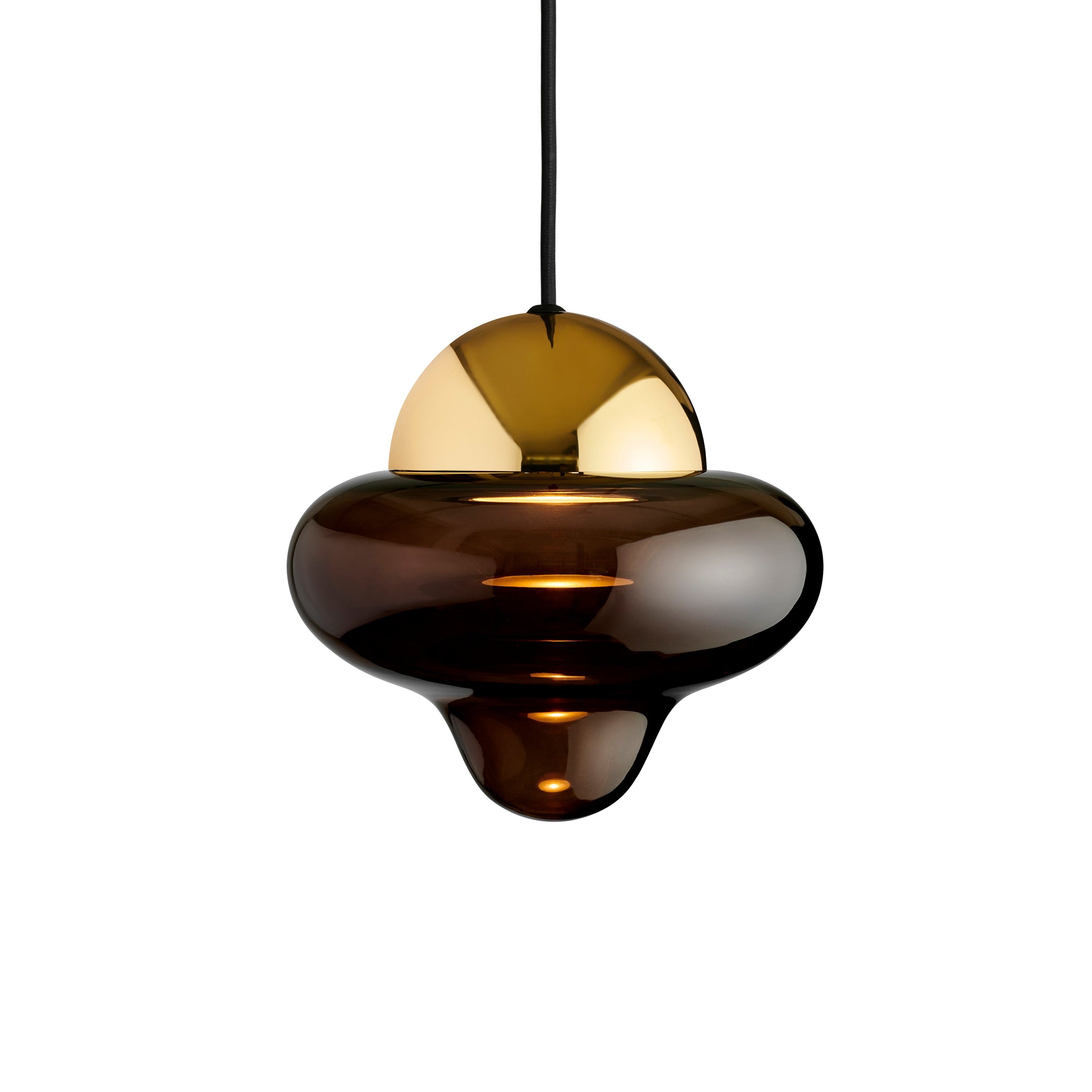Pendelleuchte NUTTY braunes Glas mit goldener Veredelung [Amelia]