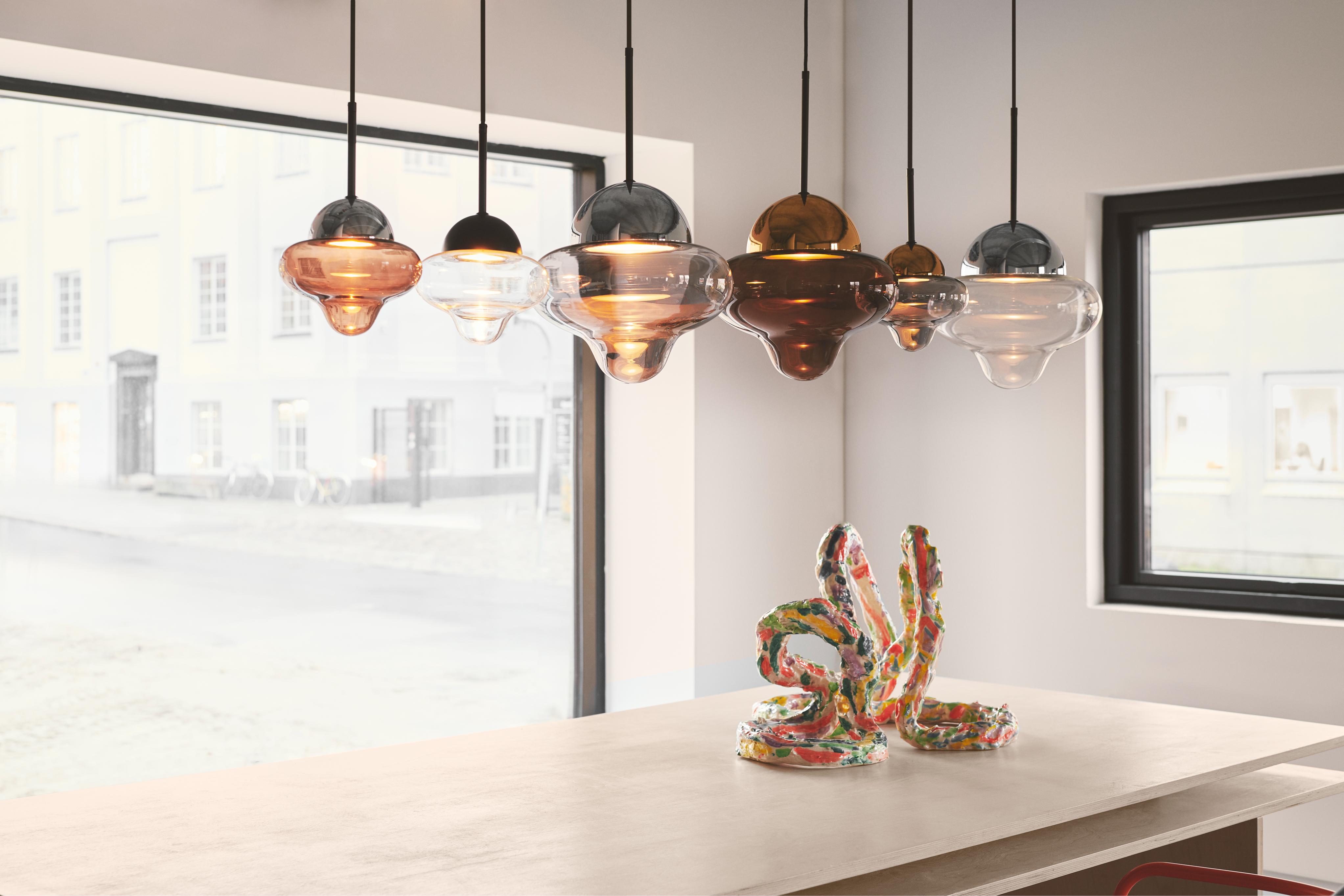 Pendant lamp NUTTY brown glass with silver finish [Amelia]