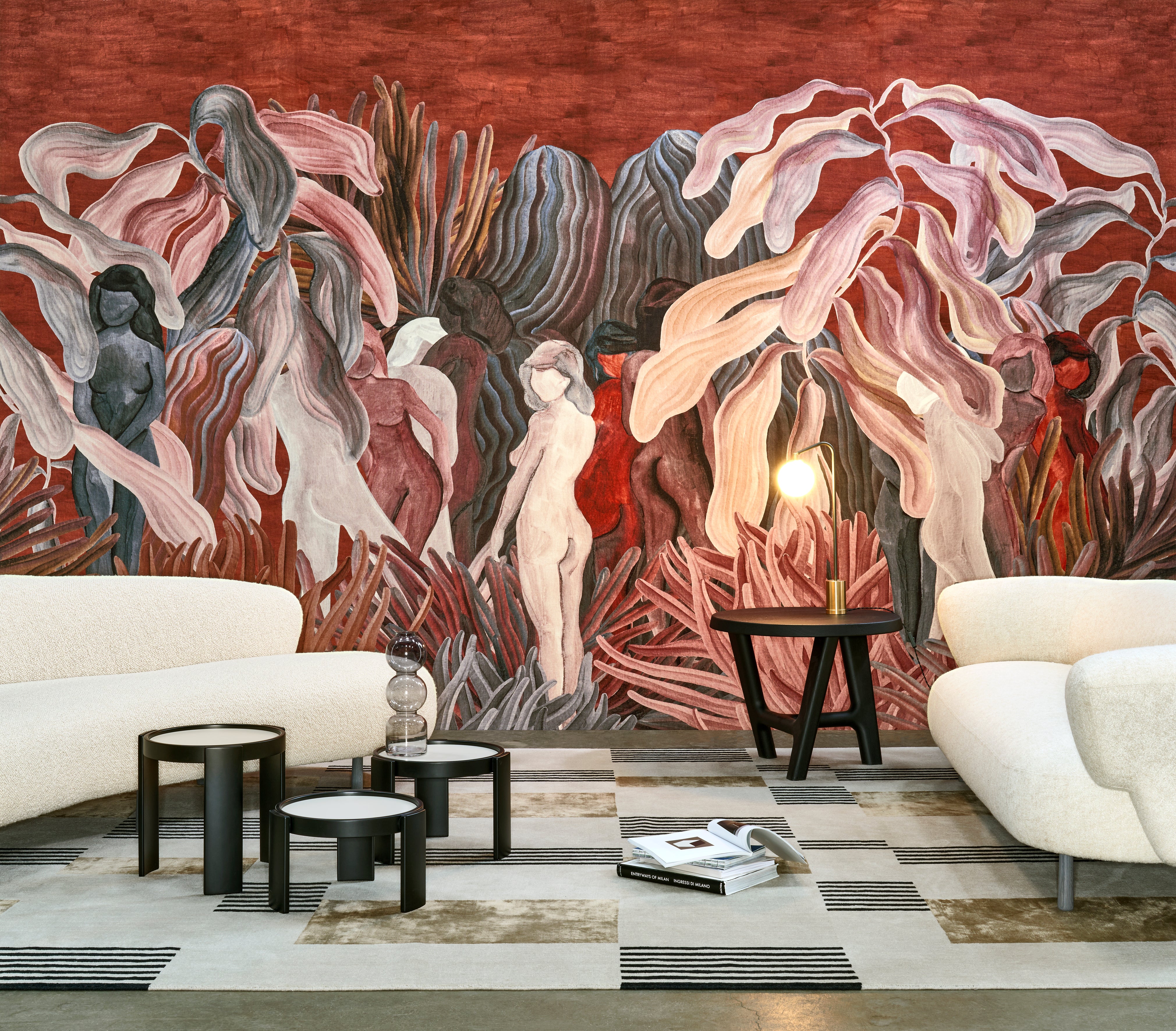 Textile mural SECRET SILHOUETTES burgundy