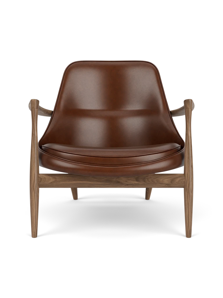 Sessel ELIZABETH braunes Leder mit Nussbaumfuß